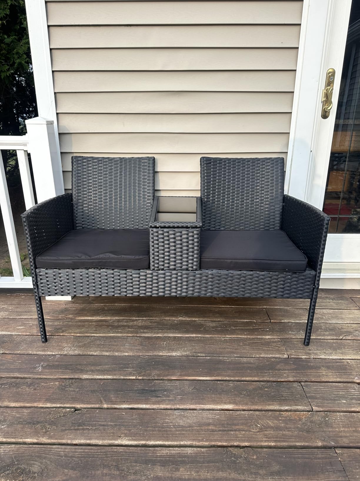 Kromax Wicker 2 Seat Patio Loveseat, Outdoor Rattan Loveseat with Table customer photo 1