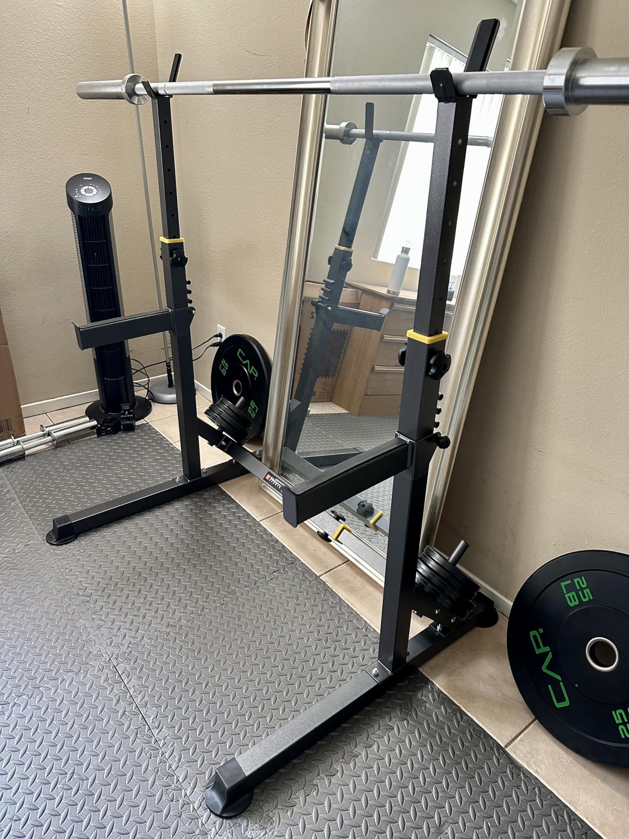 K KiNGKANG Squat Rack, 600lbs Adjustable Barbell Rack for Home Gym, Heavy-duty steel frame, compact foldable design customer photo 1