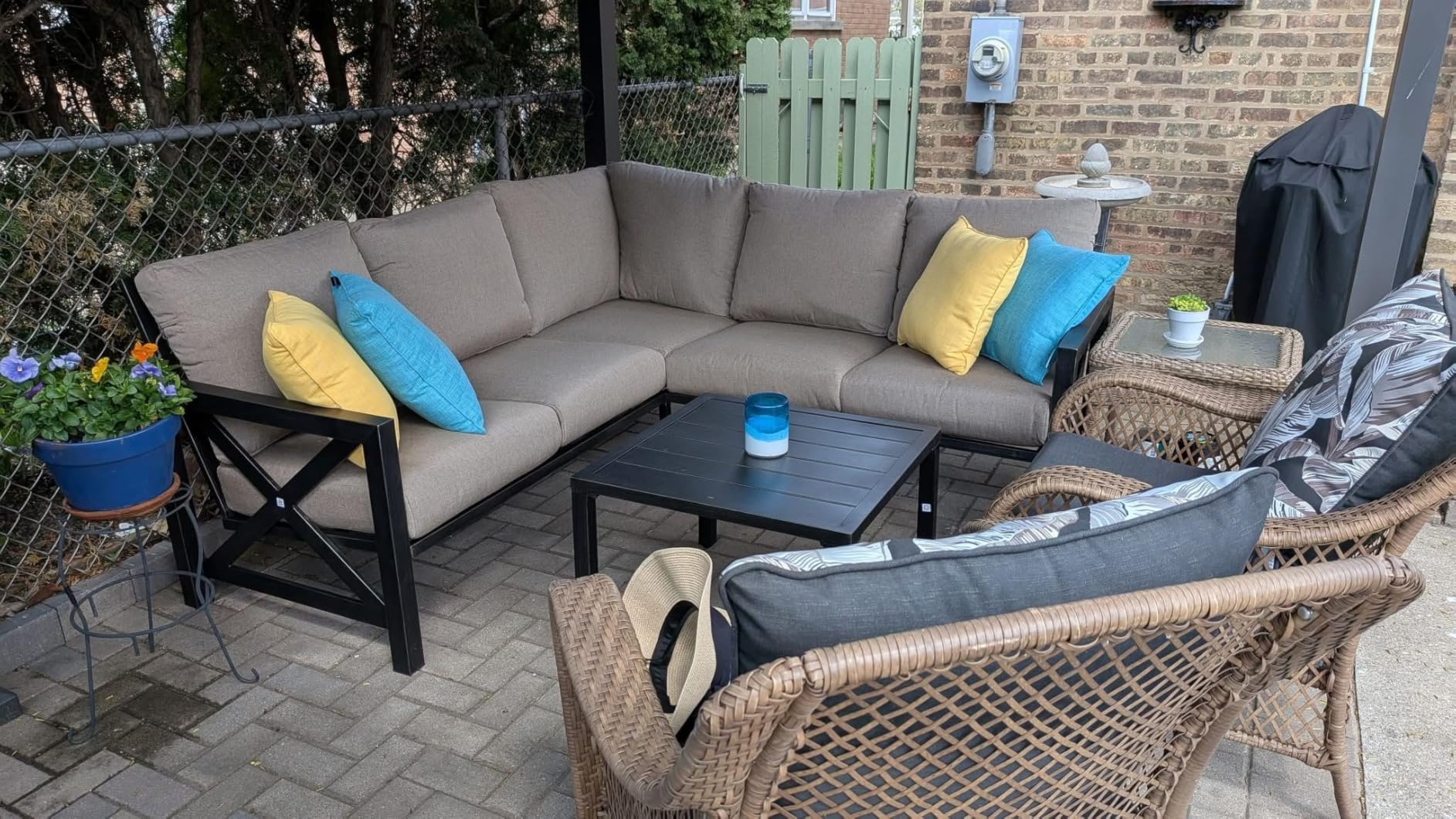 NATURAL EXPRESSIONS 6 Pieces Patio Furniture Sets, Sunbrella Outdoor Furniture Sets Patio L Shape Sectional Couch Sofa Patio Conversation Sets with 6.5