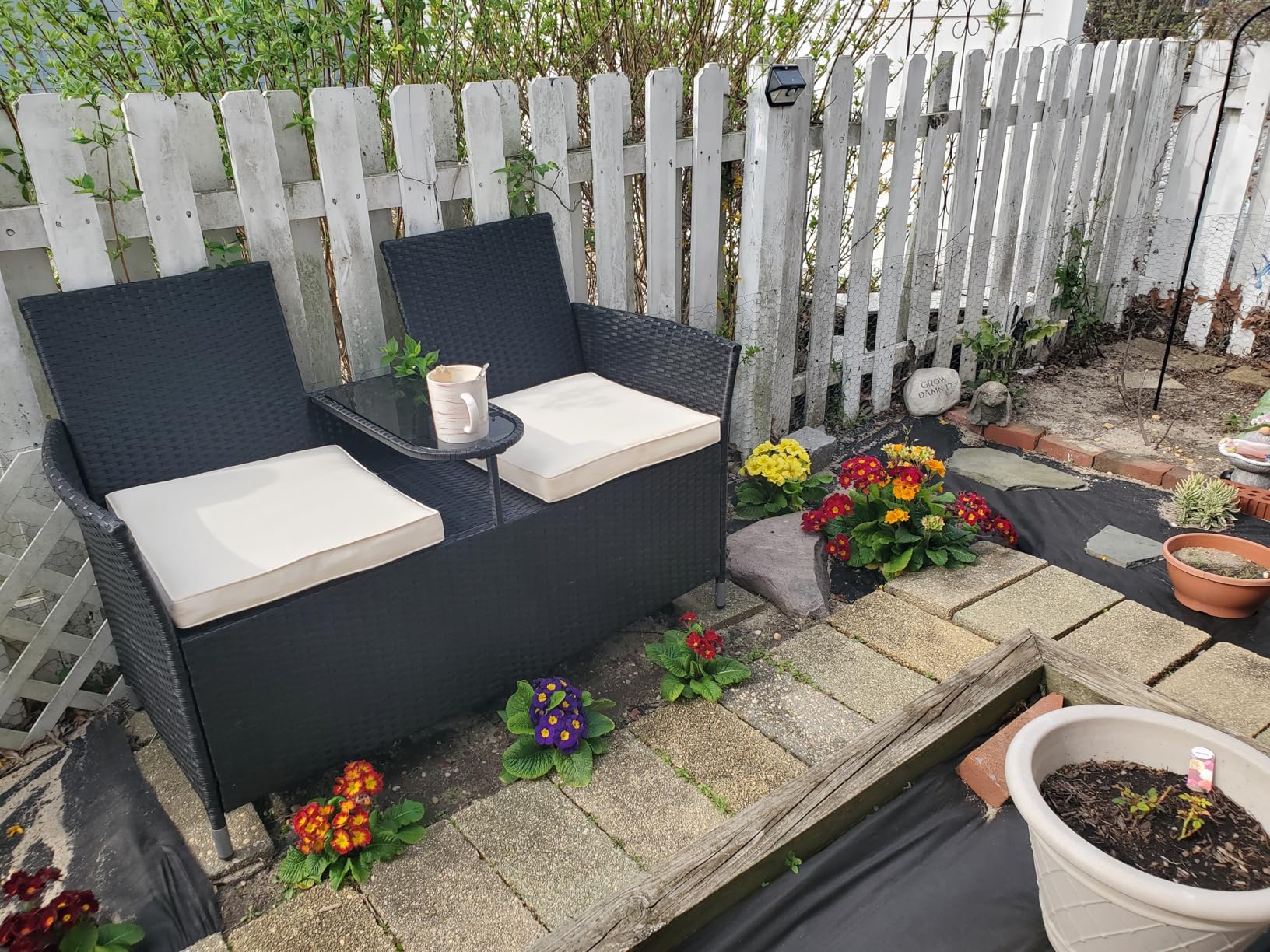 Yaheetech Patio Loveseat, Outdoor Wicker Double Chair w/Side Table customer photo 2