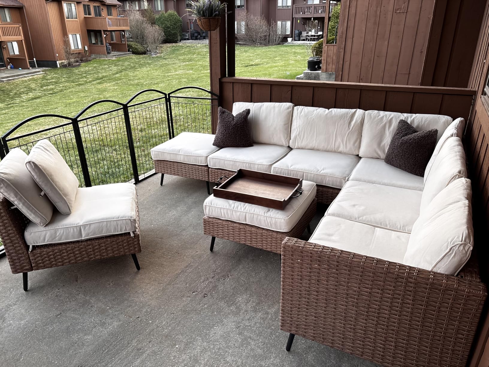 LAUSAINT HOME Outdoor Patio Furniture, 7 Piece Outdoor Sectional Sofa PE Rattan Wicker Patio Conversation Sets, All Weather Patio Furniture Set with Thick Cushions for Garden, Backyard (Beige) customer photo 2