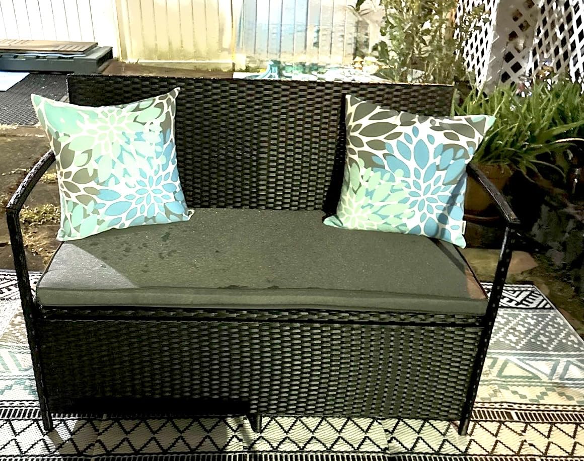 Greesum Patio Loveseat PE Rattan Wicker Outdoor Furniture,Black & Gray customer photo 1