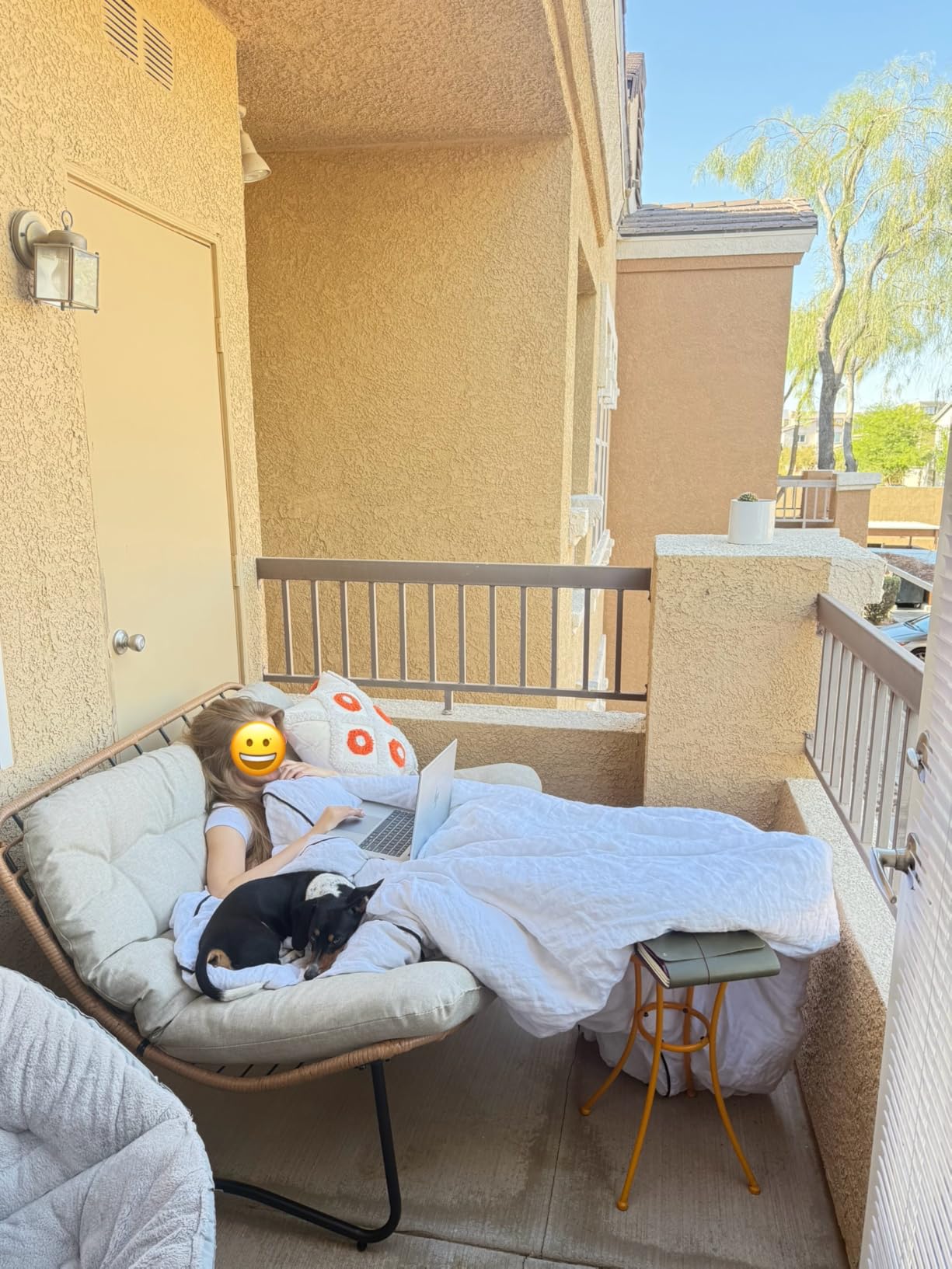Outdoor Loveseat, Boho Rattan Patio Couch with Soft Cushion (Beige) customer photo 2