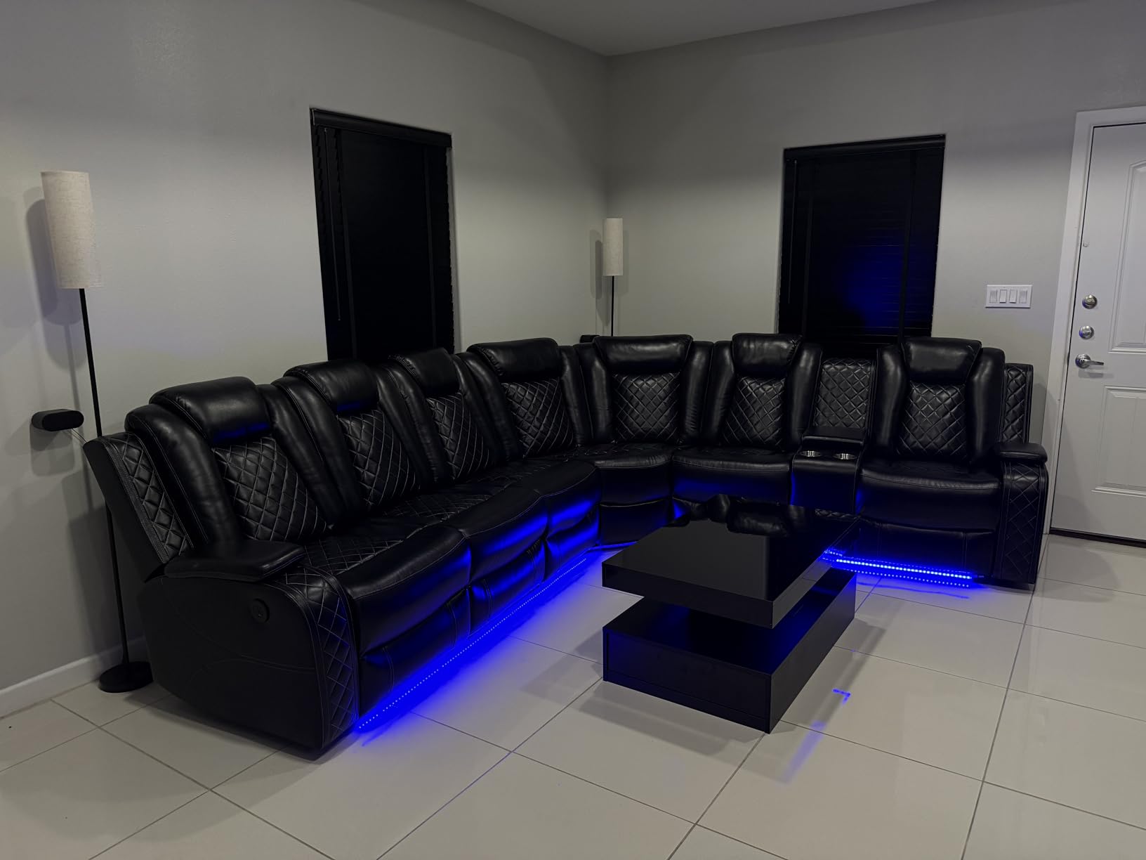Power Recliner Sofa Sectional Couch for Living Room Furniture Set, Leather Reclining Corner Sectional Couch with 3 Recliner Seats, Cup Holder, Storage, LED Light for House/Home Theater, Black customer photo 1
