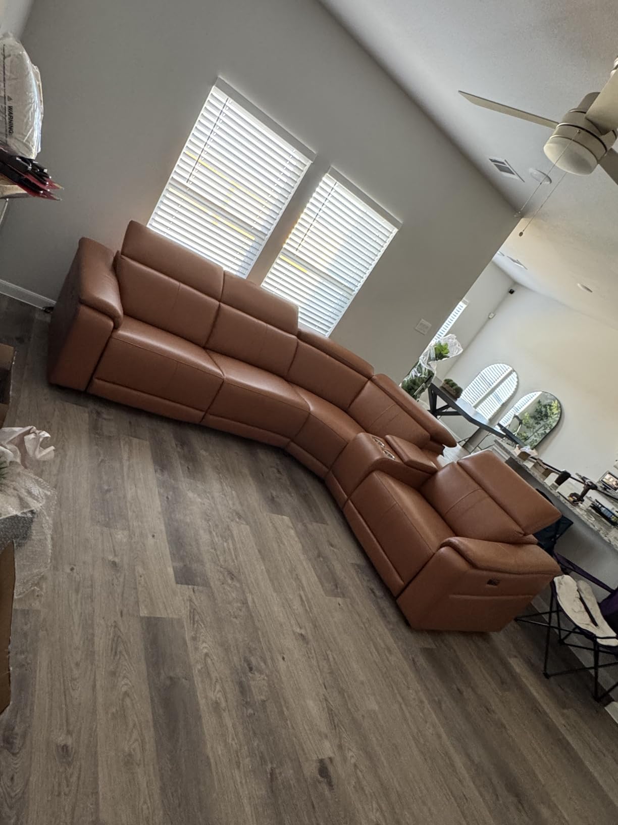 Power Recliner Sectional Sofa, L-Shaped Living Room Furniture Set, Light Brown Leather Sofa, Reclining Sectional Couch with Storage Console/Cup Holder for Living Room/House/Apt customer photo 2