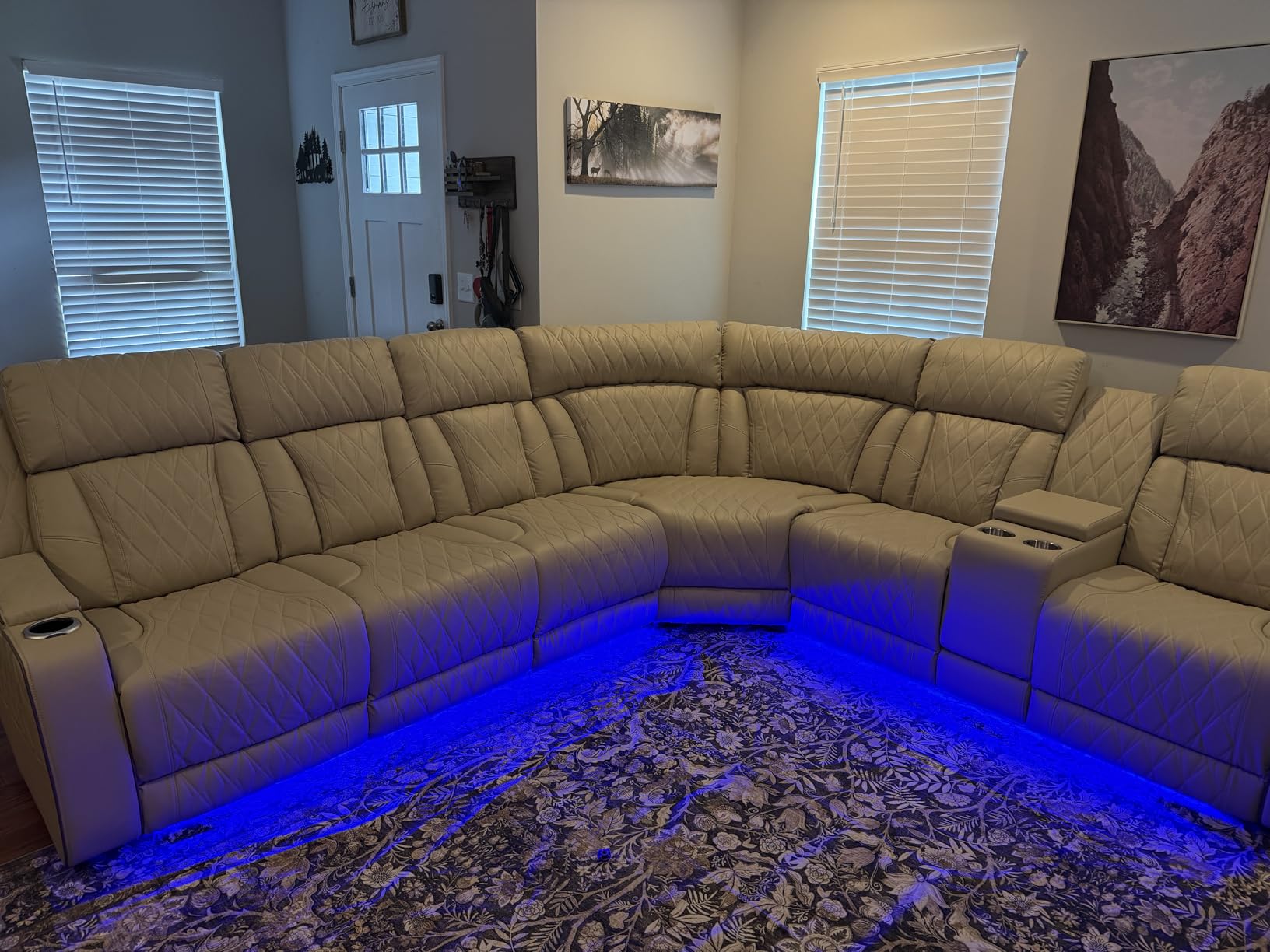 Breathing Leather Reclining Sofa Set, Power Recliner Sectional Couch with LED Light, Modern Living Room Furniture Set, Reclining Sectional Couch Set with USB Port/Storage for Home/Home Theater customer photo 2