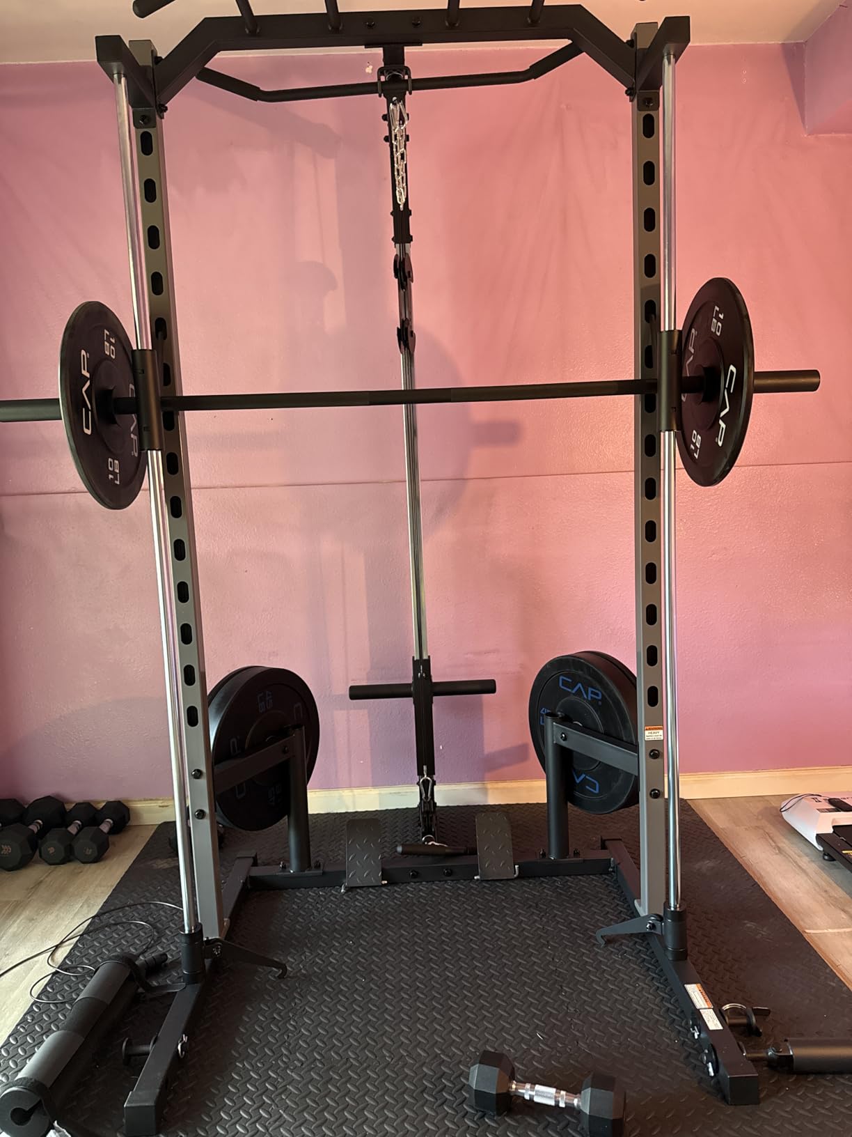 All-in-One Adjustable Smith Machine with LAT-Pull Down System | Multi-Function Power Cage for Home Gym Cable Crossover Squat Rack of Workout Machine Training Equipment with Attachments customer photo 2