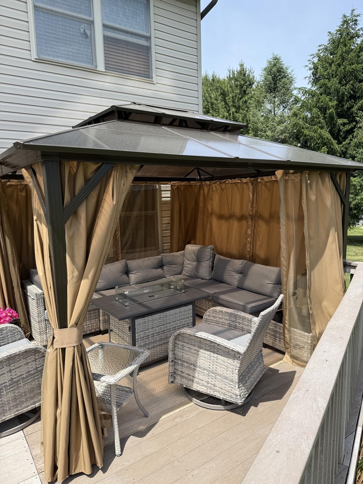 Aoxun 12'x10' Hardtop Gazebo with Polycarbonate Double Roof, Brown customer photo 2