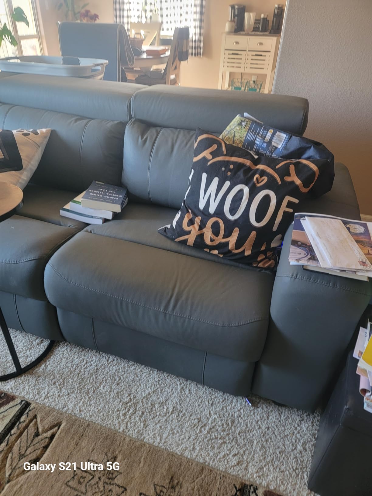 AMERLIFE Power Recliner Sectional Sofa with Storage/USB Port, Leather Recliner Sofa with Adjustable Headrest, Reclining Sectional Couches with Console and Cup Holder for Living Room (Brown, 5-Seater) customer photo 2