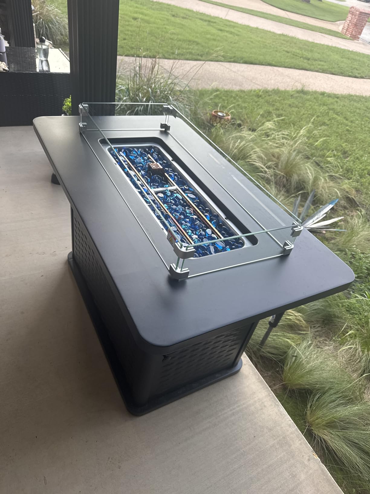 Ciays 43-Inch Rectangular Propane Fire Pit with 60,000 BTU Output, Fire Pit Table Premium Gas for Outside Patio with 304 Stainless Steel H-Burner, Glass Stones, and Wind Guard,Black customer photo 2