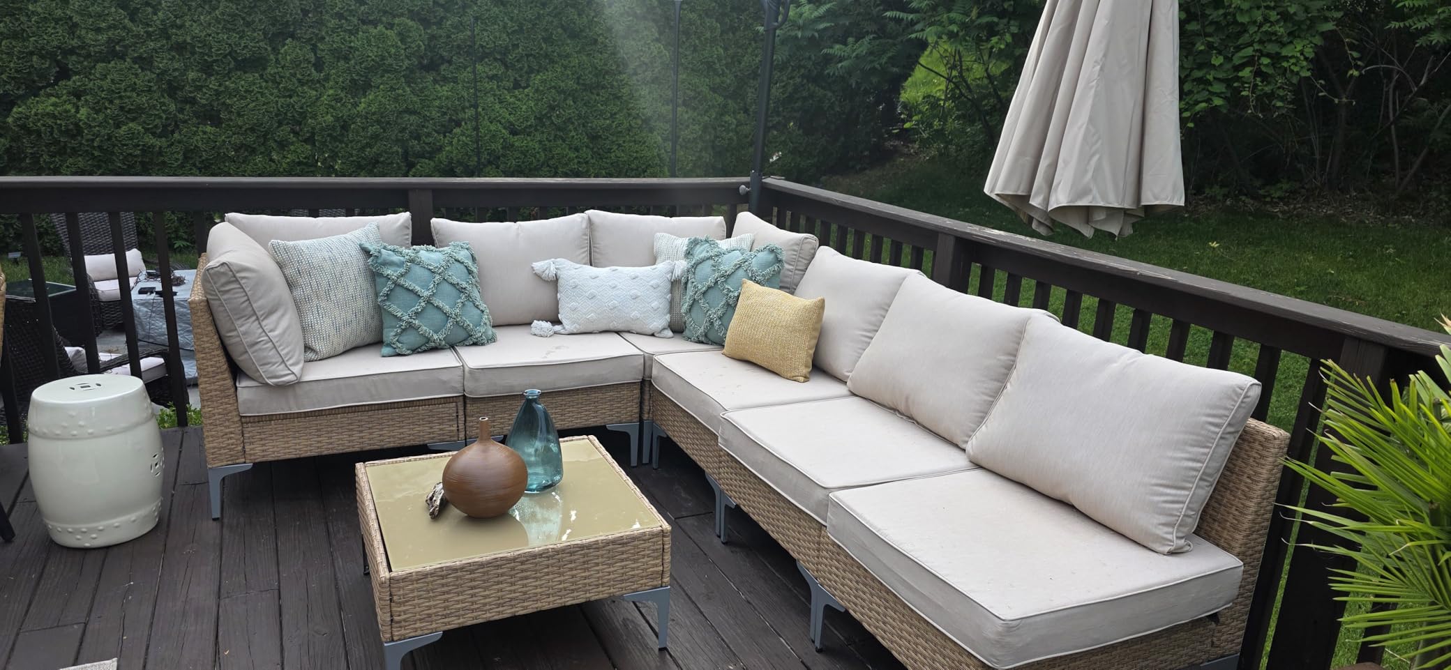 5-Piece Patio Furniture Set, Outdoor Wicker Sectional Sofa with Coffee Table, Anti-Slip & Thick All-Weather Cushions for Party, Garden, Backyard, Beige customer photo 1