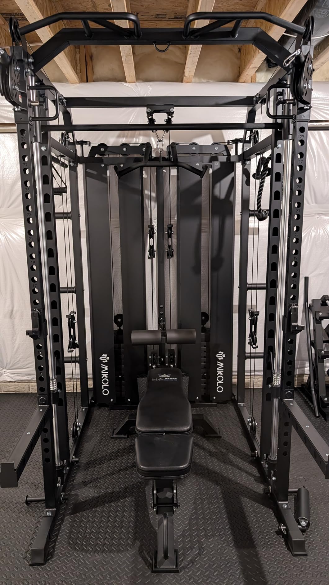 Mikolo Smith Machine with Weight Stack, Power Cage Home Gym System with LAT Pulldown & Cable Crossover, Multi-Functional Trainer with Dual Pulley System, Includes 10+ Free Attachments customer photo 1