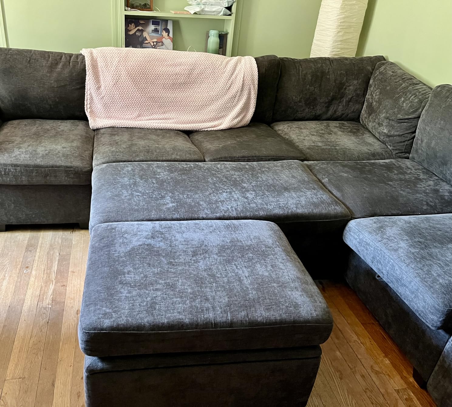 108 Inch Sectional Sleeper Sofa with Pull Out Bed, U Shaped 7 Seat Modular Sectional Sofa with Storage, Sectional Couches for Living Room, Cloud Modular Couch,Removable Sofa Cover, Dark Grey customer photo 1