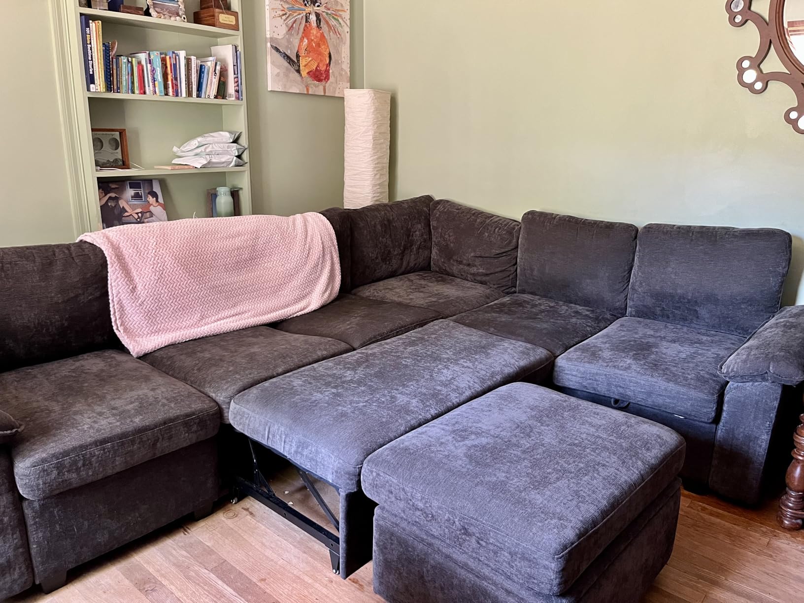108 Inch Sectional Sleeper Sofa with Pull Out Bed, U Shaped 7 Seat Modular Sectional Sofa with Storage, Sectional Couches for Living Room, Cloud Modular Couch,Removable Sofa Cover, Dark Grey customer photo 2
