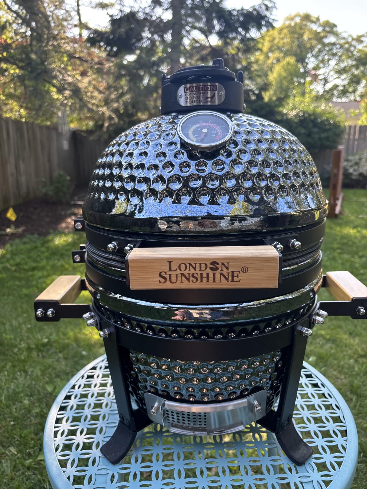 London Sunshine 13-Inch Ceramic Kamado Grill, Waterproof Vent Cap, Green customer photo 1