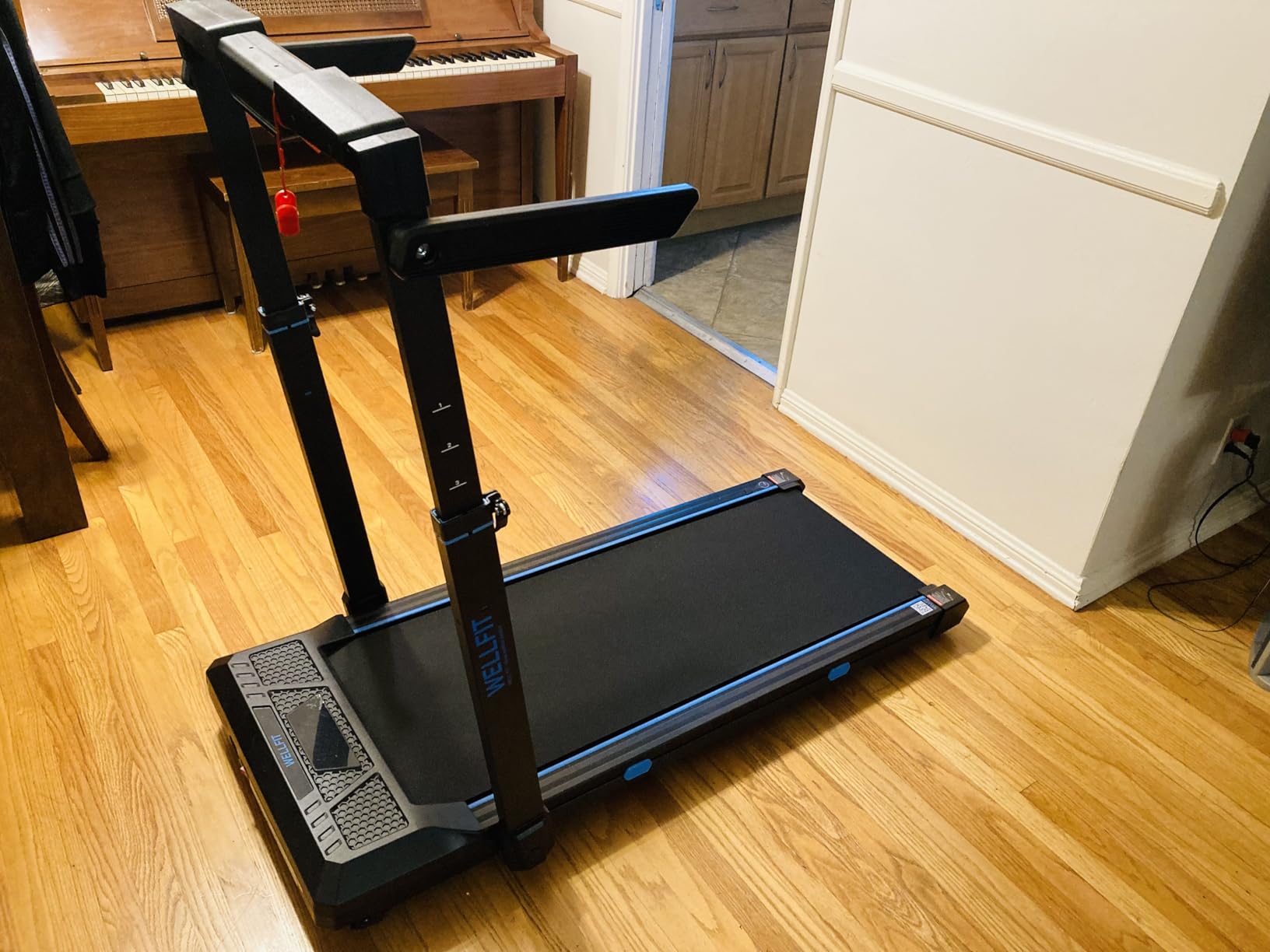 WELLFIT Foldable Treadmill with Auto Incline, 400+ LBS, Adjustable Height | 3.5HP Quiet Walking Pad with Handle Bar, 44