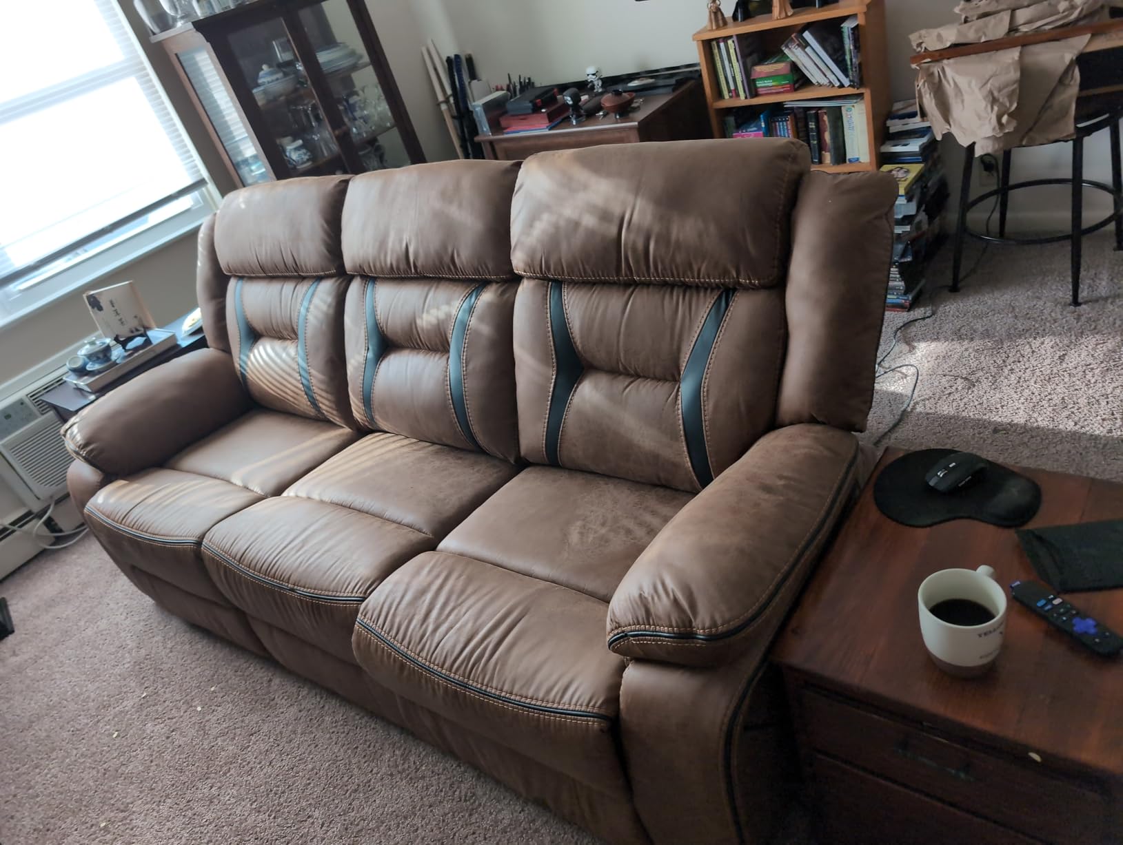 EBELLO Manual Reclining Sectional Sofa for Living Room, L-Shaped Sectional Corner Reclining Sectional Couches Home Furniture Set with Center Console, Hidden Cup Holders and Storage, Brown customer photo 1