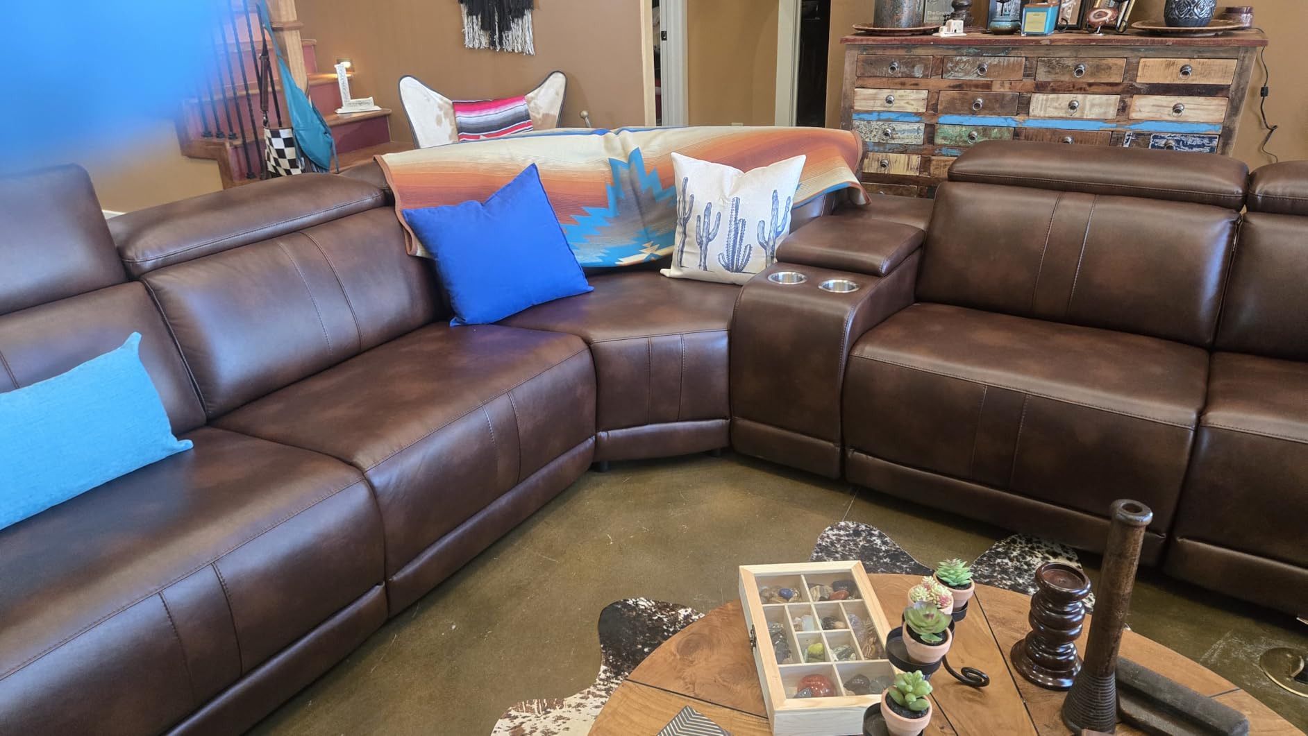 Power Recliner Sofa Set, Reclining Sectional Sofa with Adjustable Headrest & Power Recline, Breathable Leather with Storage Console & USB Ports, Easy Assembly Living Room Furniture Sets customer photo 1