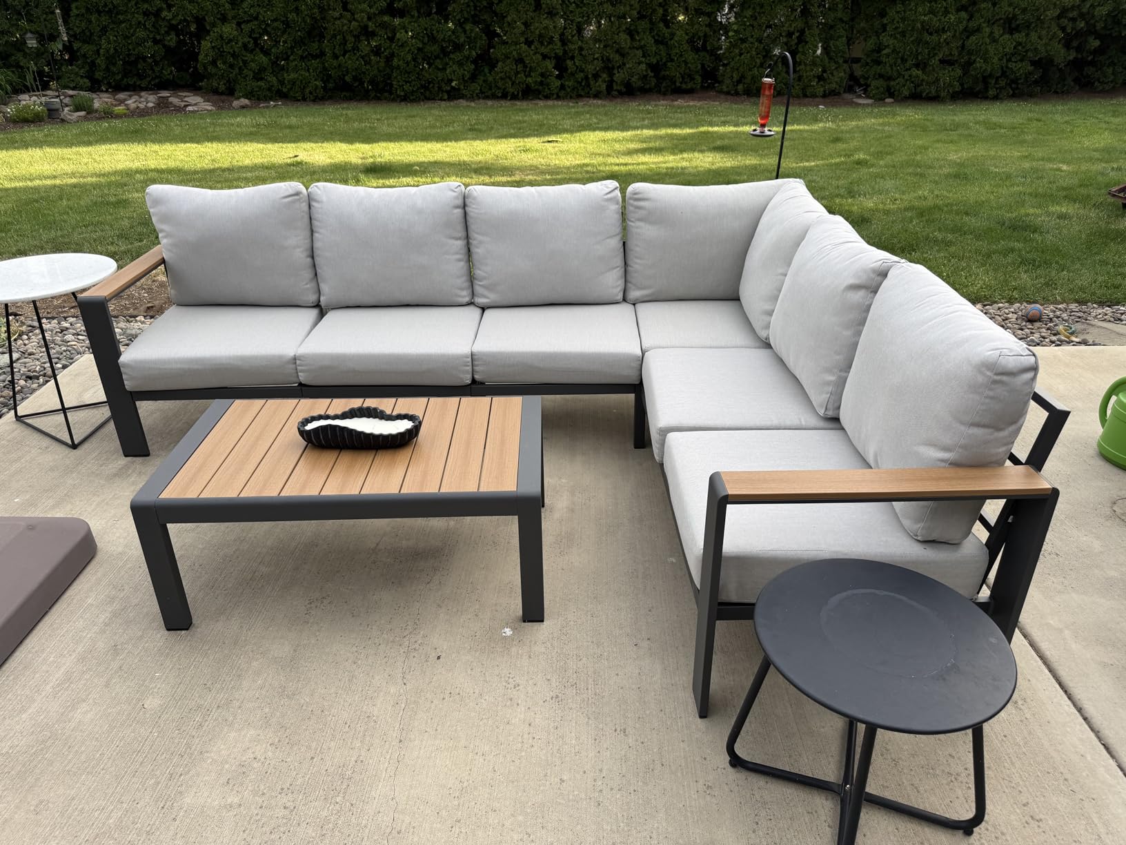 Aluminum Outdoor Patio Furniture Set 6 Seats, Outdoor Sectional Corner Sofa with Thick Waterproof Cushions & Coffee Table, Patio Conversation Sets for Backyard, Porch, Balcony, Deck, Gray customer photo 2