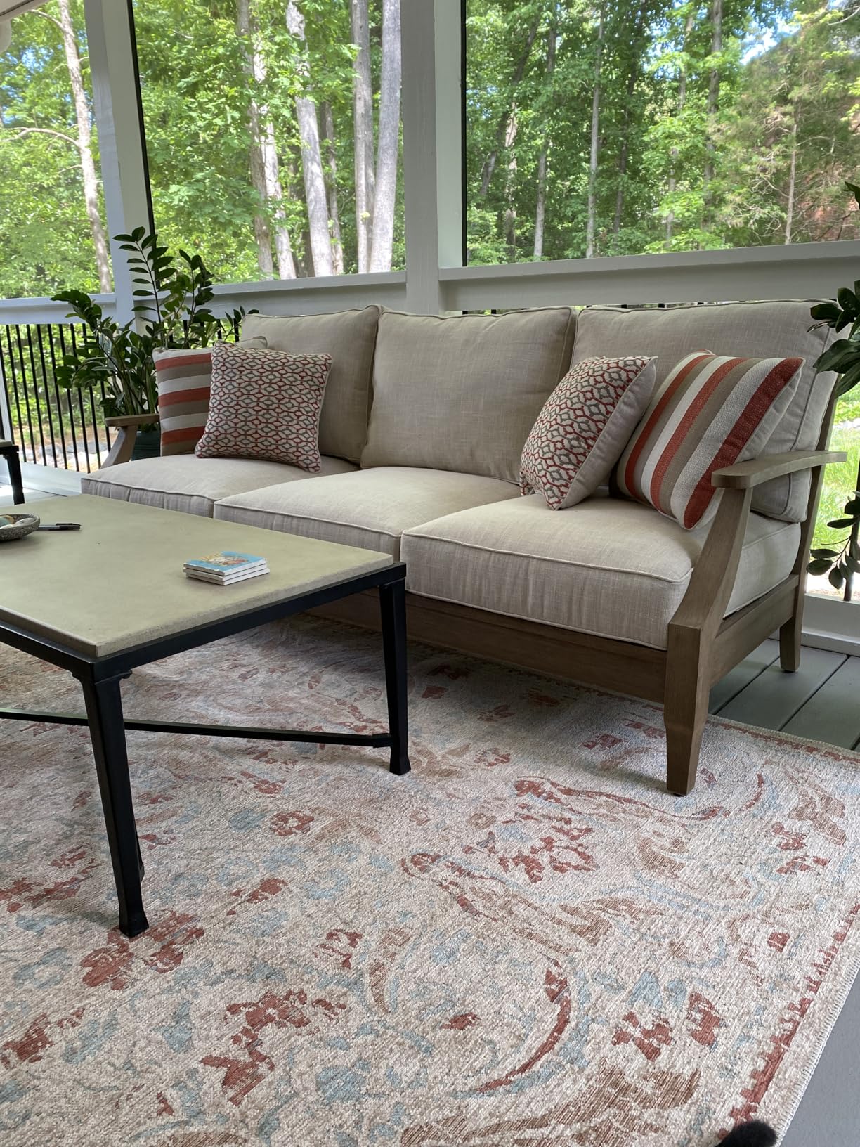 Signature Design by Ashley Clare View Left-Arm Facing Contemporary 4-Piece Outdoor Sectional with Cushion and 6 Throw Pillows, Beige customer photo 1