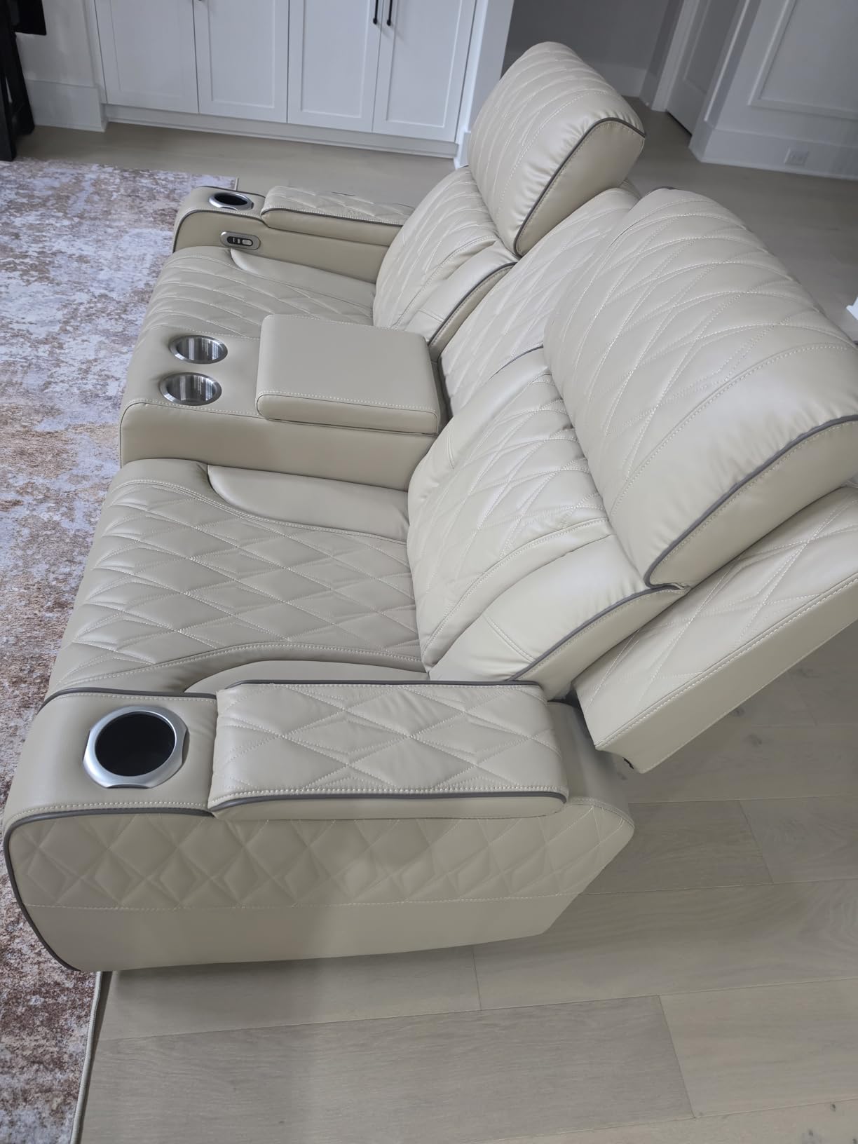 Living Room Furniture Sets, Power Recliner Sectional Sofa with LED Lights, Leather Couch Set, Reclining Sofa for Living Room, Home Theater, and Office (3PCS Set, Beige) customer photo 1