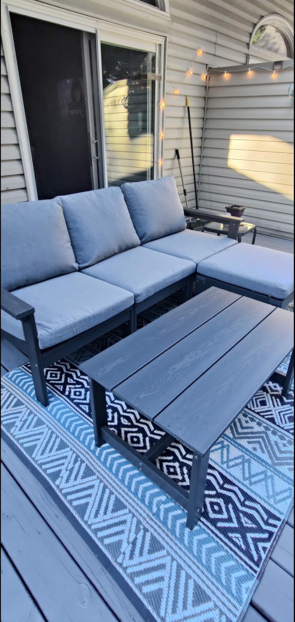 SERWALL HDPE Patio Furniture Set, 7-piece Outdoor Sectional Sofa Set, All Weather Outdoor Couch Set for Deck, Lawn, Brown Frame with Khaki Cushion customer photo 2