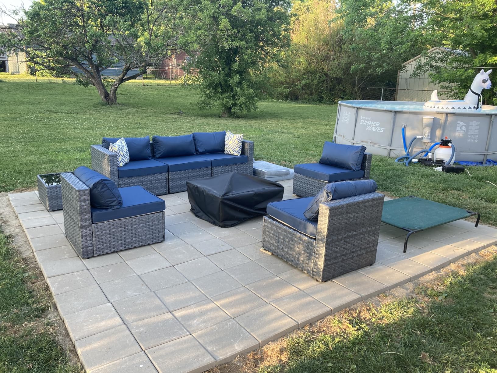Shintenchi 7 Pieces Outdoor Patio Furniture Sets, Patio Sectional Sofa Couch, Gray PE Wicker Furniture Modular Patio Conversation Sets Patio Sofa with Washable Cushions, Aegean Blue customer photo 1
