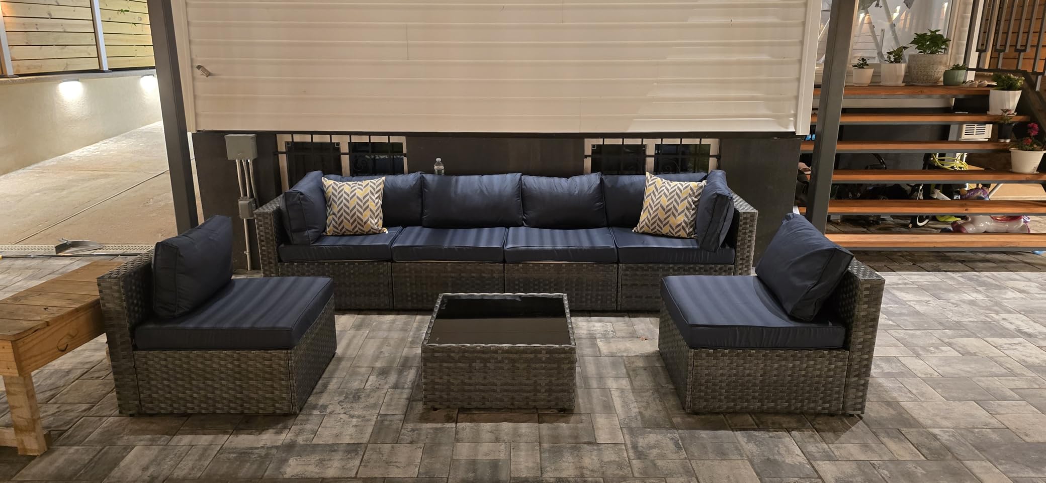 Shintenchi 7 Pieces Outdoor Patio Furniture Sets, Patio Sectional Sofa Couch, Gray PE Wicker Furniture Modular Patio Conversation Sets Patio Sofa with Washable Cushions, Aegean Blue customer photo 2