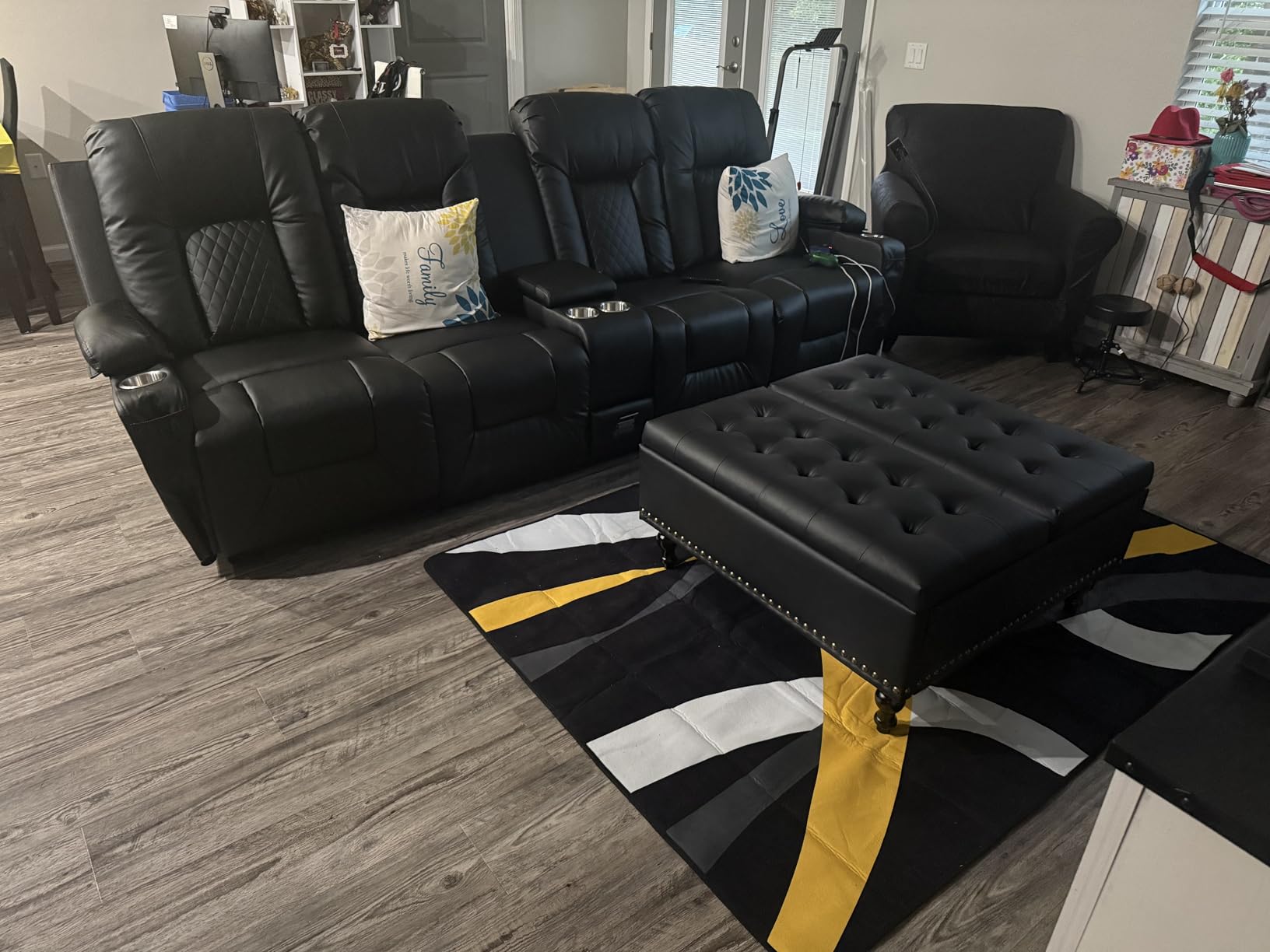 Power Loveseat Recliner Sofa, Electric Reclining Loveseat Couch with Console, Home Theater Seating with Bluetooth Speaker & LED Light, Zero Wall Hugger RV Sofa Furniture with Built-in Outlet & Storage customer photo 1