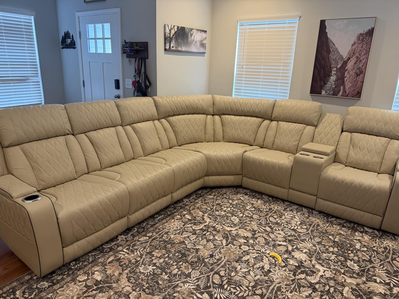 Power Reclining Sectional Sofa Set with Speakers, L-Shaped Sanded Leather Recliner Sectional Couch with USB Ports, Cup Holders & Storage, Luxury Living Room Furniture Set for Home and Office customer photo 1