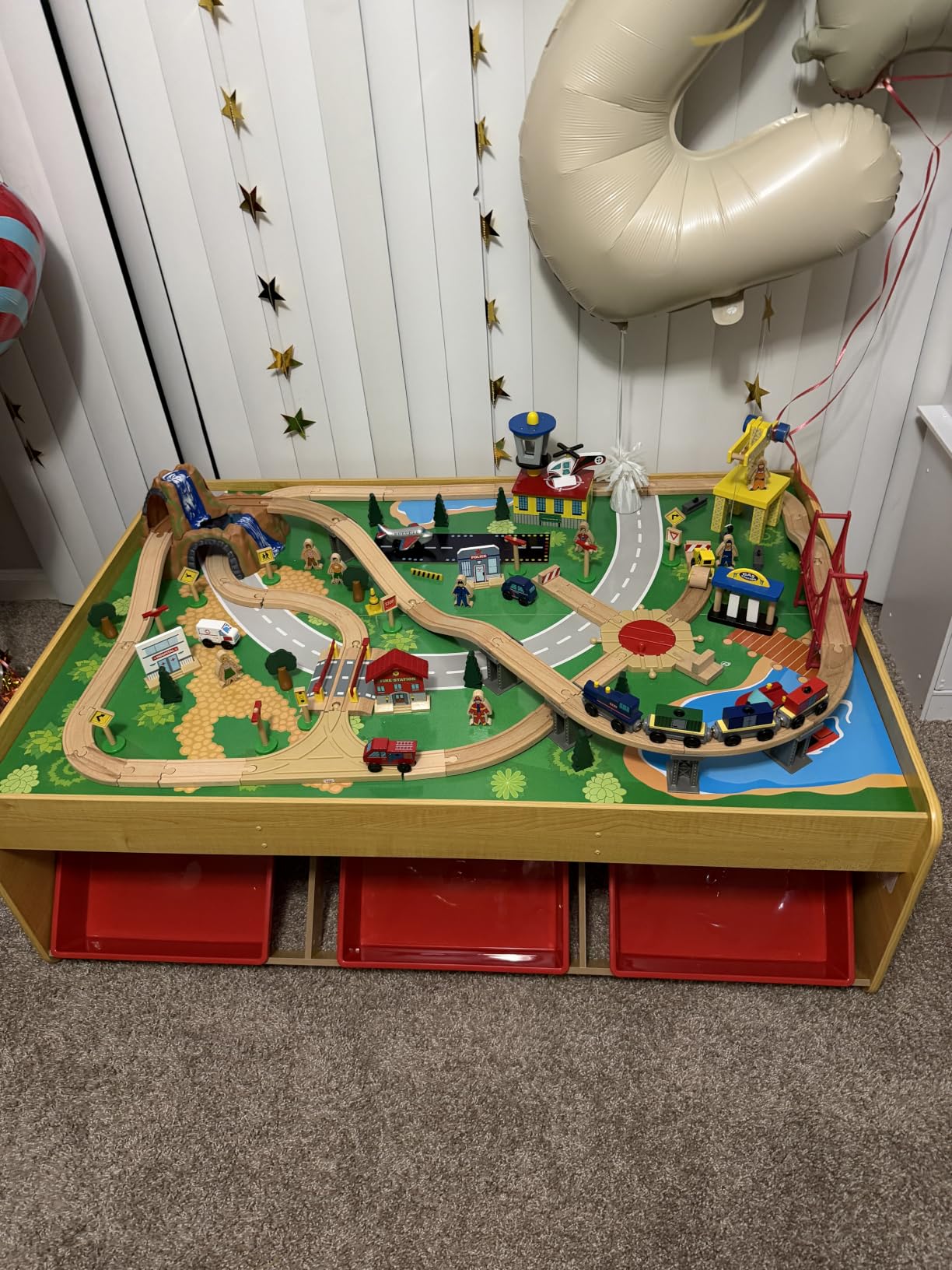KidKraft Waterfall Mountain Wooden Train Set & Table; 120 Pieces, 3 Bins customer photo 2