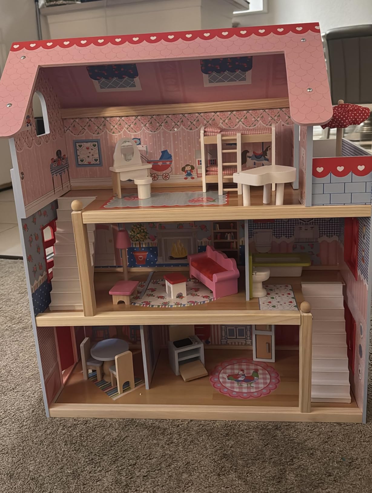KidKraft Chelsea Doll Cottage Wooden Dollhouse with 16 Accessories | Working Shutters, Three Stories, Two Staircase, Balcony, For 5-Inch Dolls, Gift for Ages 3+ customer photo 2