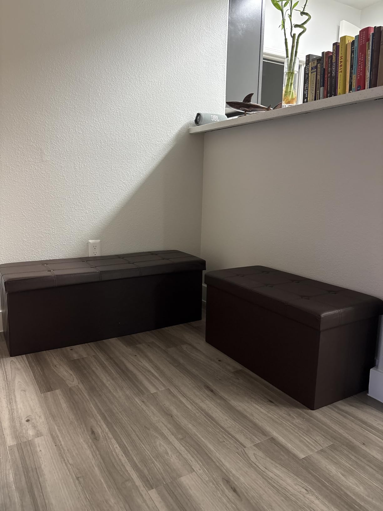 SONGMICS MAZIE Collection - 43 Inches Folding Storage Ottoman Bench, Ottoman with Storage, Foot Rest Stool, Load 660 lb, for Living Room, Synthetic Leather, Black ULSF701 customer photo 1