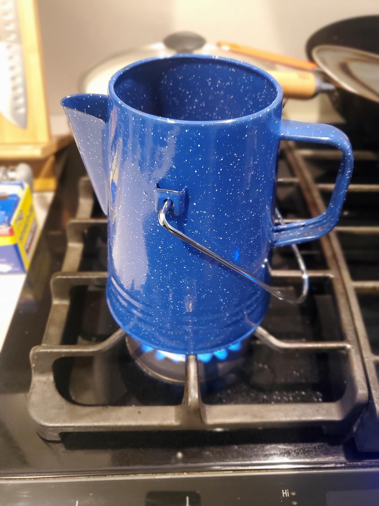 Grip Coffee Percolator (Blue) - Durable Glazed Enamel Steel - Prepare Coffee Over the Fire - Camping, Hiking, Backpacking, Fishing, Hunting - (8 Cups) customer photo 2