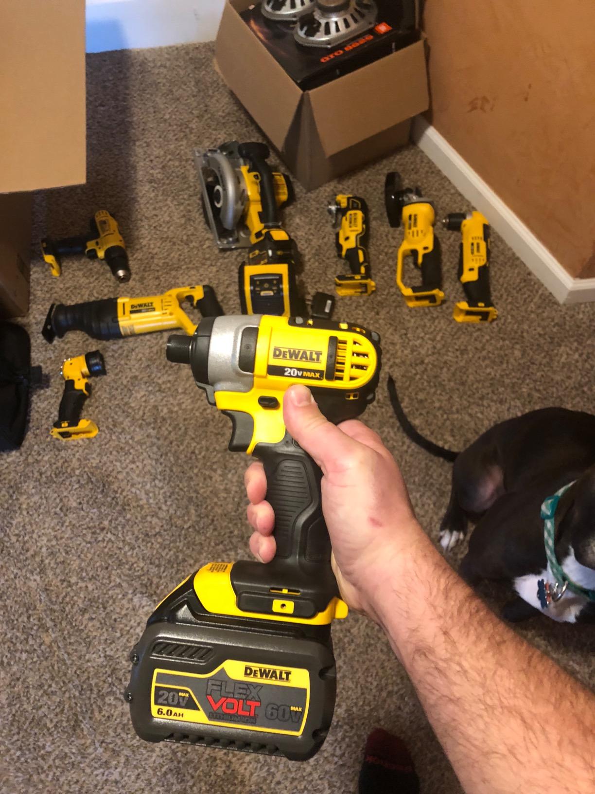 DEWALT 20V MAX Power Tools, 9 Cordless Tool Combo, Impact and Drill Driver, Oscillating Tool, Grinder,Circular and Reciprocating Saw,Right Angle Drill,Speaker,LED Light, 2 Batteries,Charger (DCK940D2) customer photo 2