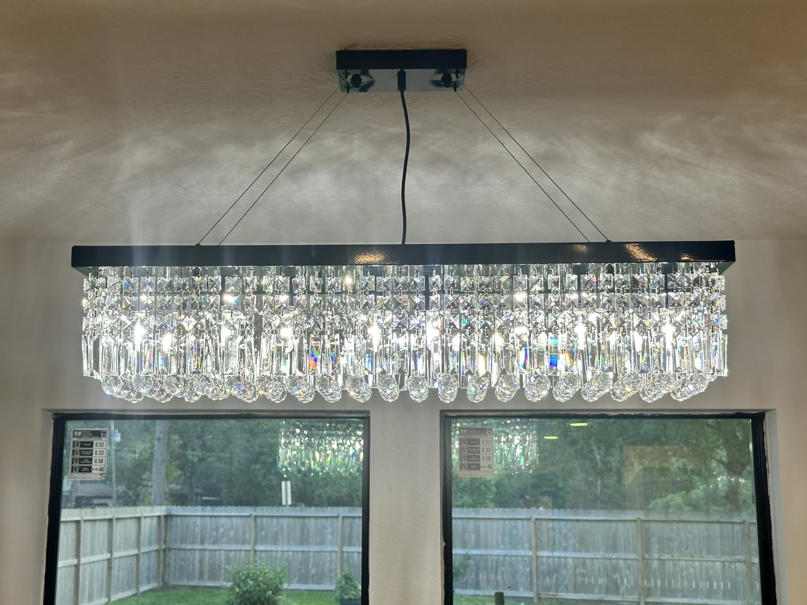 7PM Rectangle K9 Crystal Chandelier Modern Rectangular Pendant Lighting Fixture for Dining Room Kitchen Island Bedroom Black L47'' x W10'' x H10'' customer photo 1