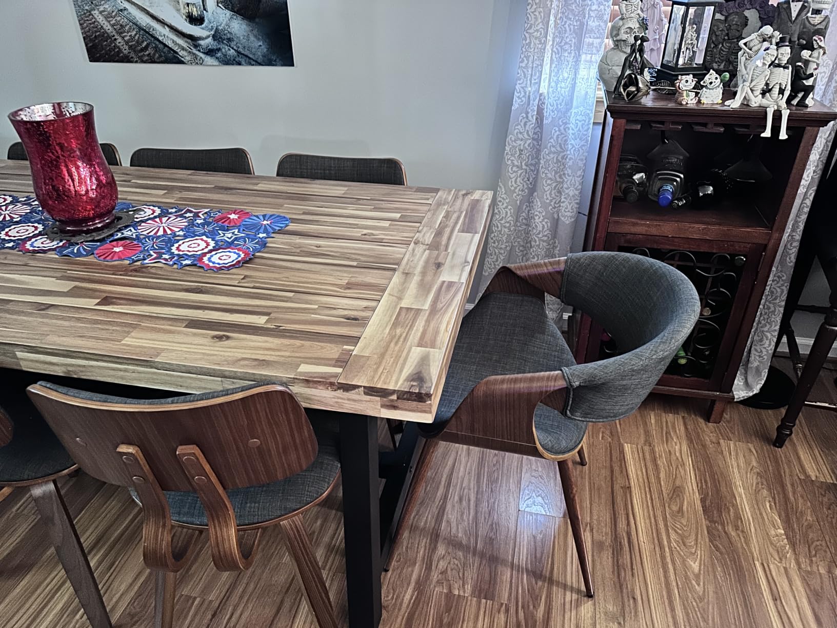 Armen Living Butterfly Mid-Century Dining Chair in Walnut Finish and Blue Fabric customer photo 2