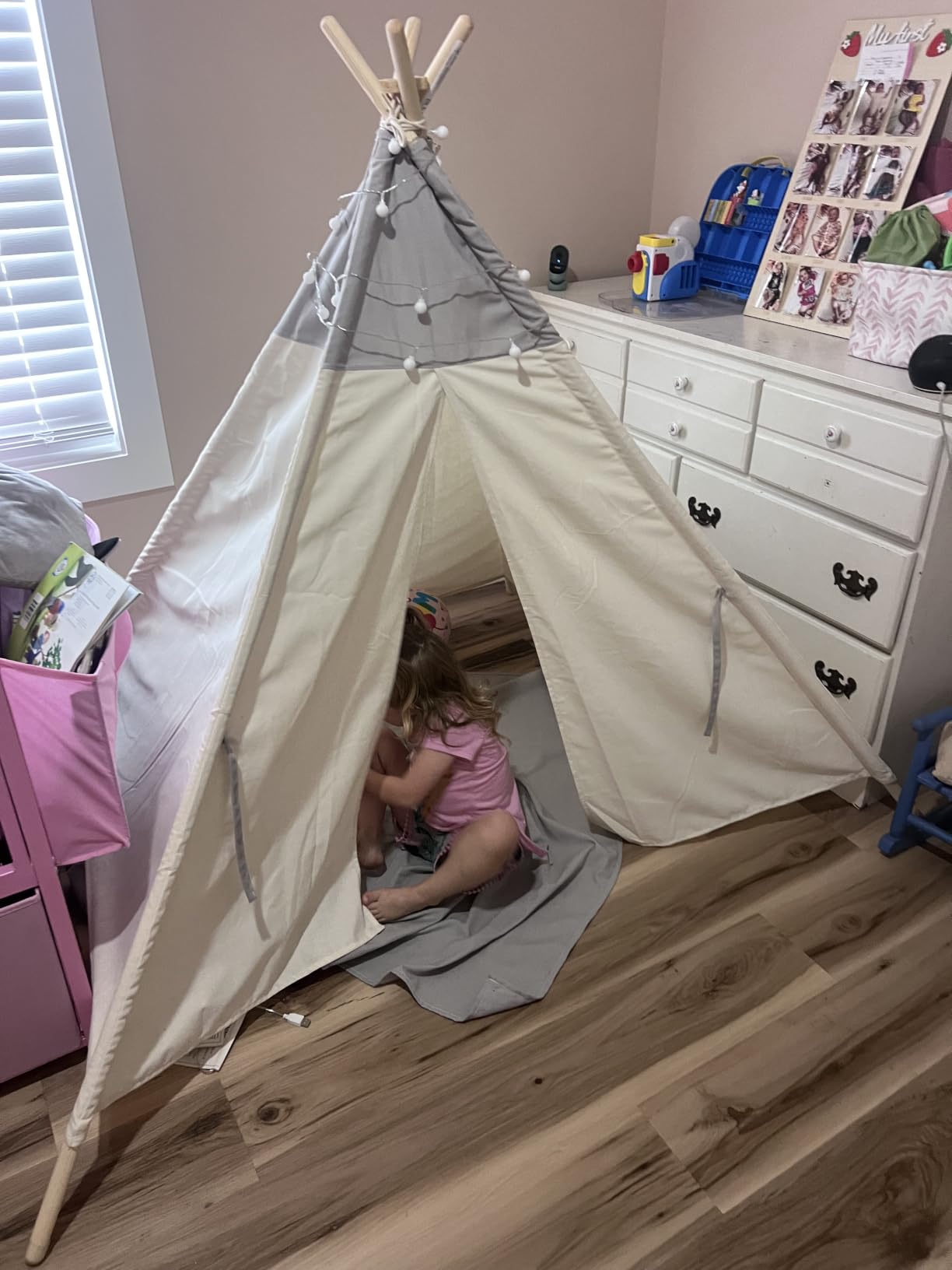 besrey Teepee Tent for Kids, Cotton Canvas Play Tent with Lights & Mat, Sturdy Toddler Tipi Tent Playhouse for Boys Girls, Foldable Indoor Outdoor Camping Reading Hideaway customer photo 1