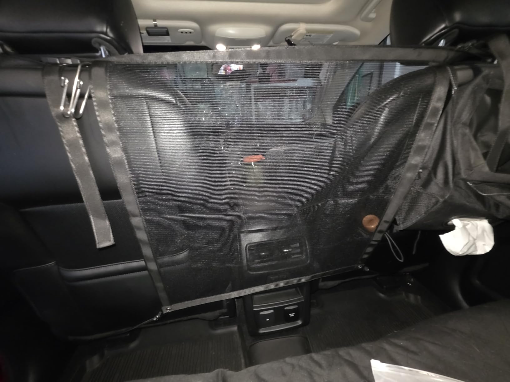 Dog Car Net Barrier - Universal Fit Sturdy Mesh, Easy to Install, Convenient for Air Conditioning, Easy to Clean & with Flexible Bungee Cords for Seat Movement customer photo 1