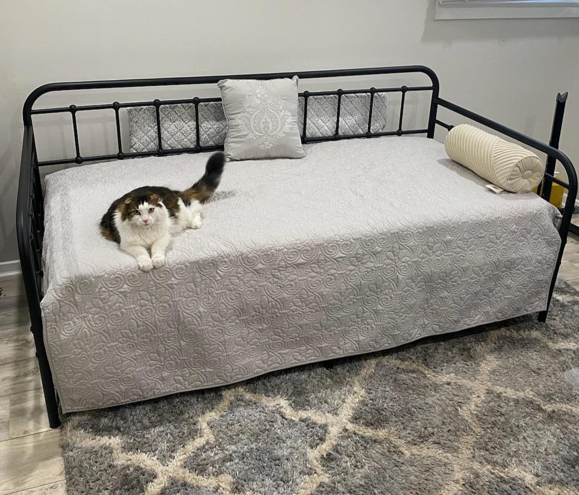 Metal Daybed Frame Twin Size with Steel Slats Platform Furniture, Black customer photo 2