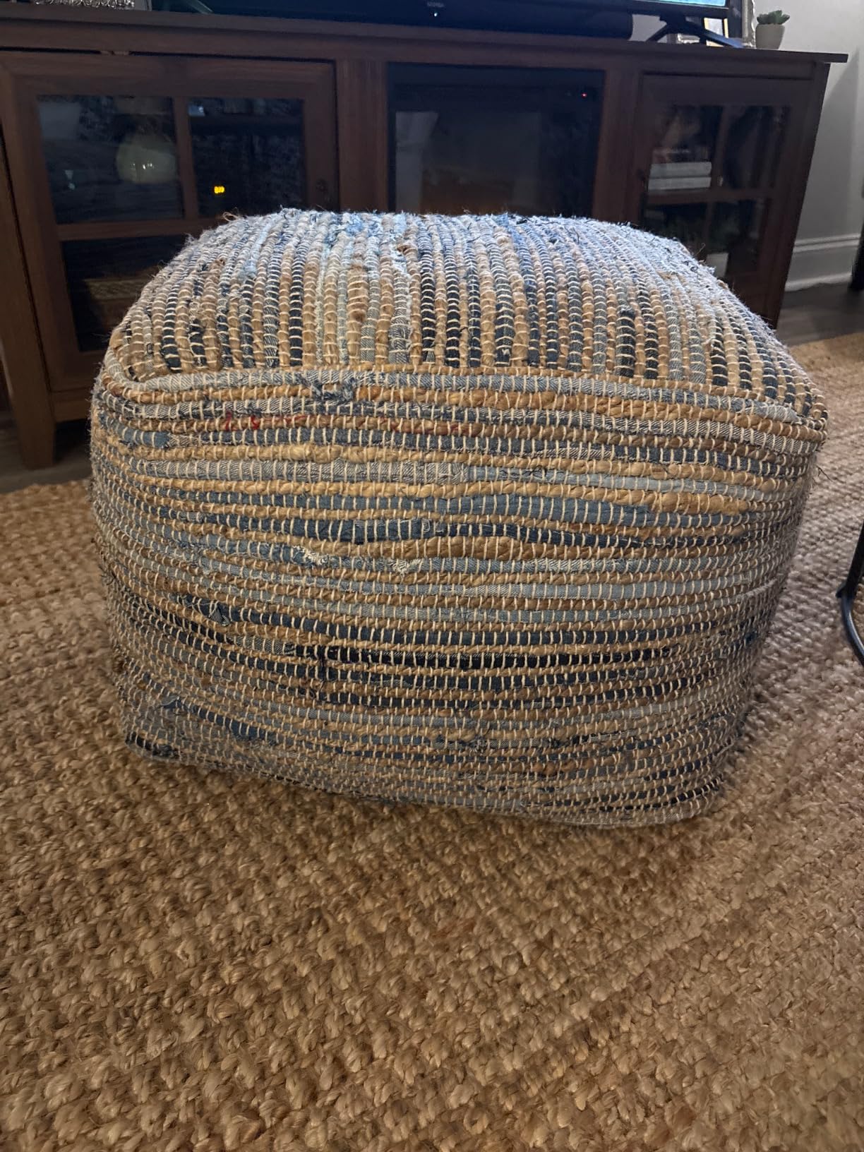 nuLOOM Granada Knitted Casual Denim and Jute Ottoman Pouf customer photo 1