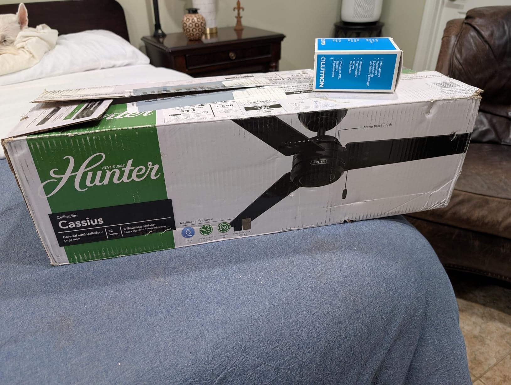 Hunter Cassius Outdoor or Indoor Ceiling Fan, 44 inch, Matte Black, No Light, Pull Chain, 3 Blades, For Living Room, Patio, Porch, Garage, 50260 customer photo 2