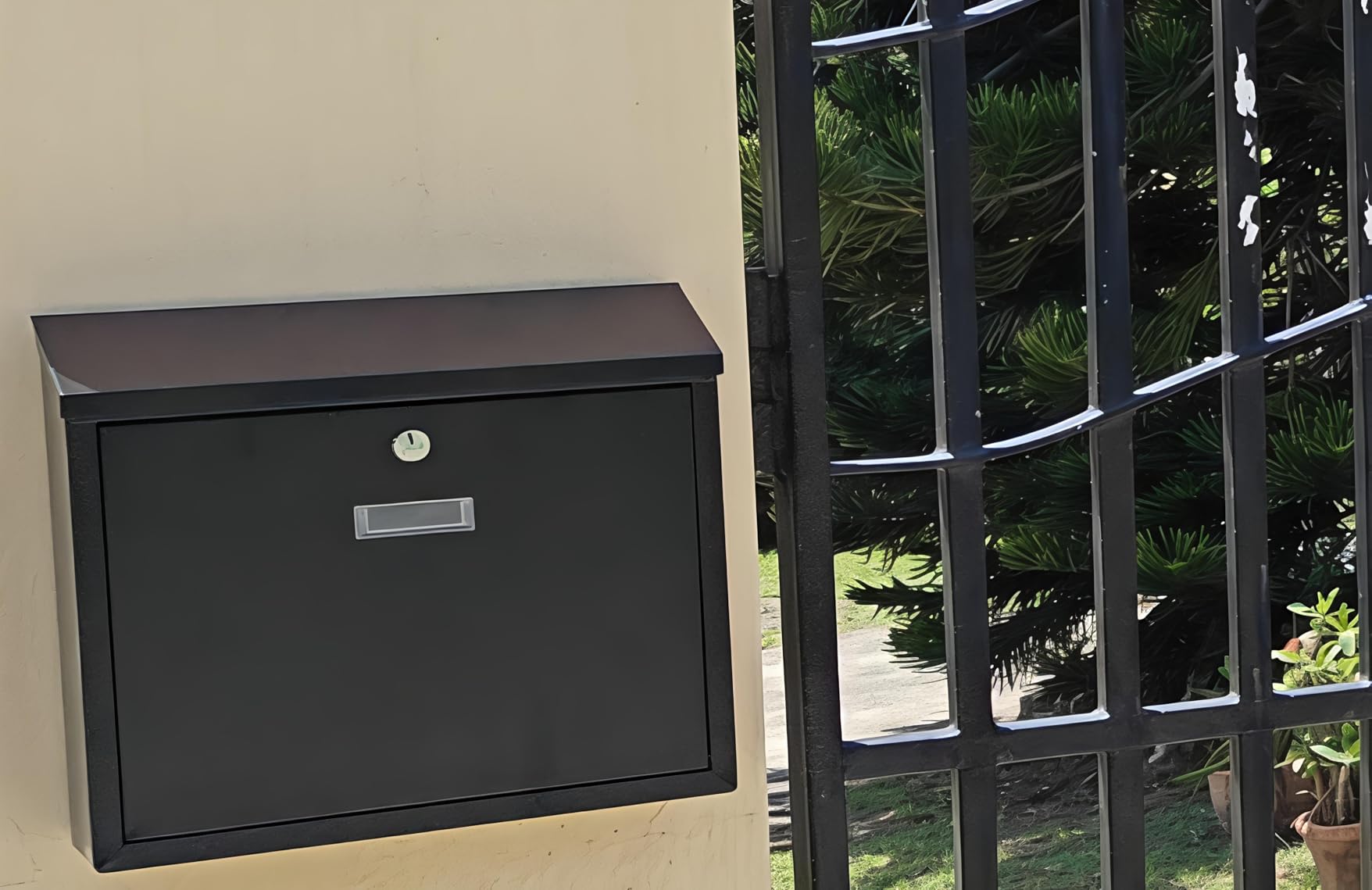 xydled Mail Boxes with Key Lock, Locking Mailbox Wall Mounted, Security Mailbox with Lock and Key, Large Capacity, Steel Cover Metal Postbox for House, 14.2 X 12.6 X 4 Inch, Black customer photo 1