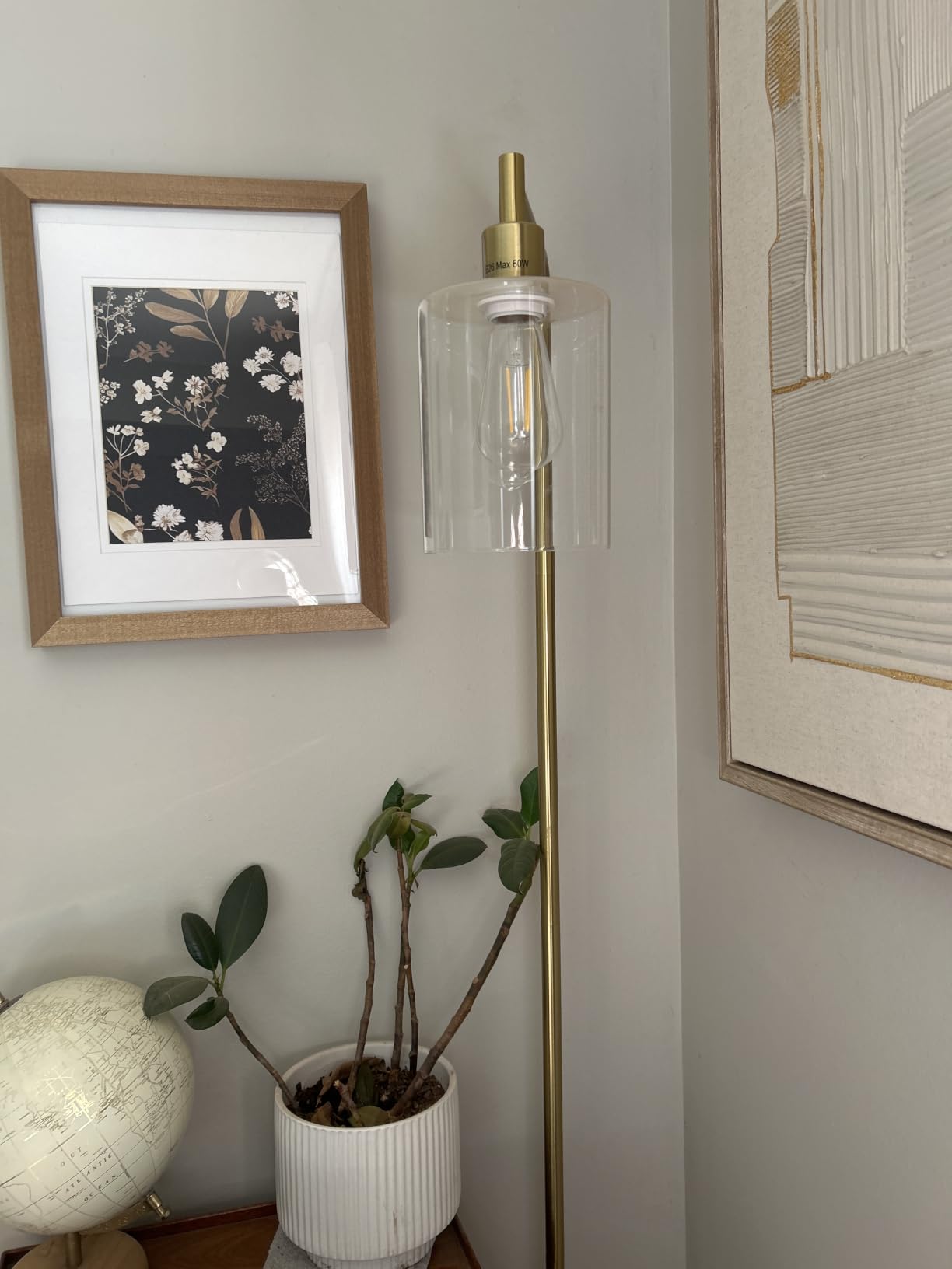 Industrial Floor Lamp with Hanging Glass Shade Black Farmhouse Indoor Pole Light with Edison E26 Base Vintage Rustic Standing Tall Lighting for Living Room Bedroom Office customer photo 2