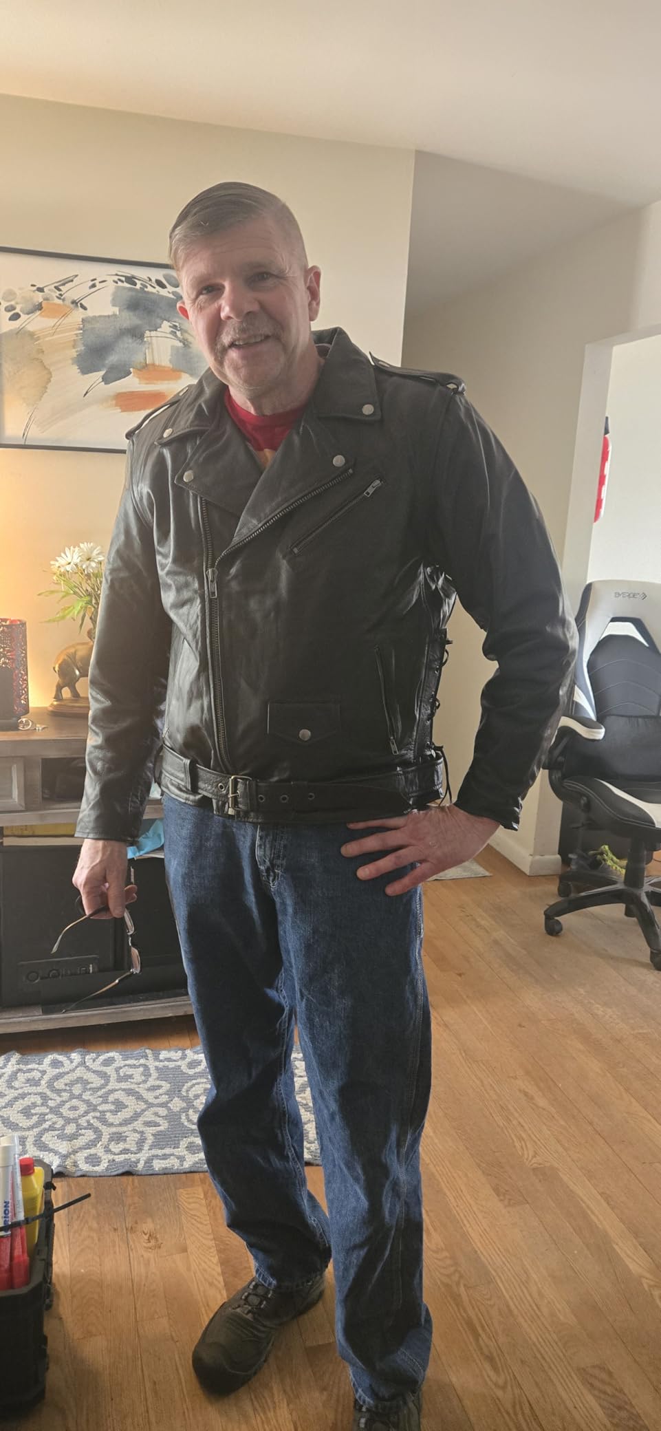 Men's Eagle Embossed Live To Ride - Ride To Live Classic Black Leather Motorcycle Biker Jacket customer photo 1