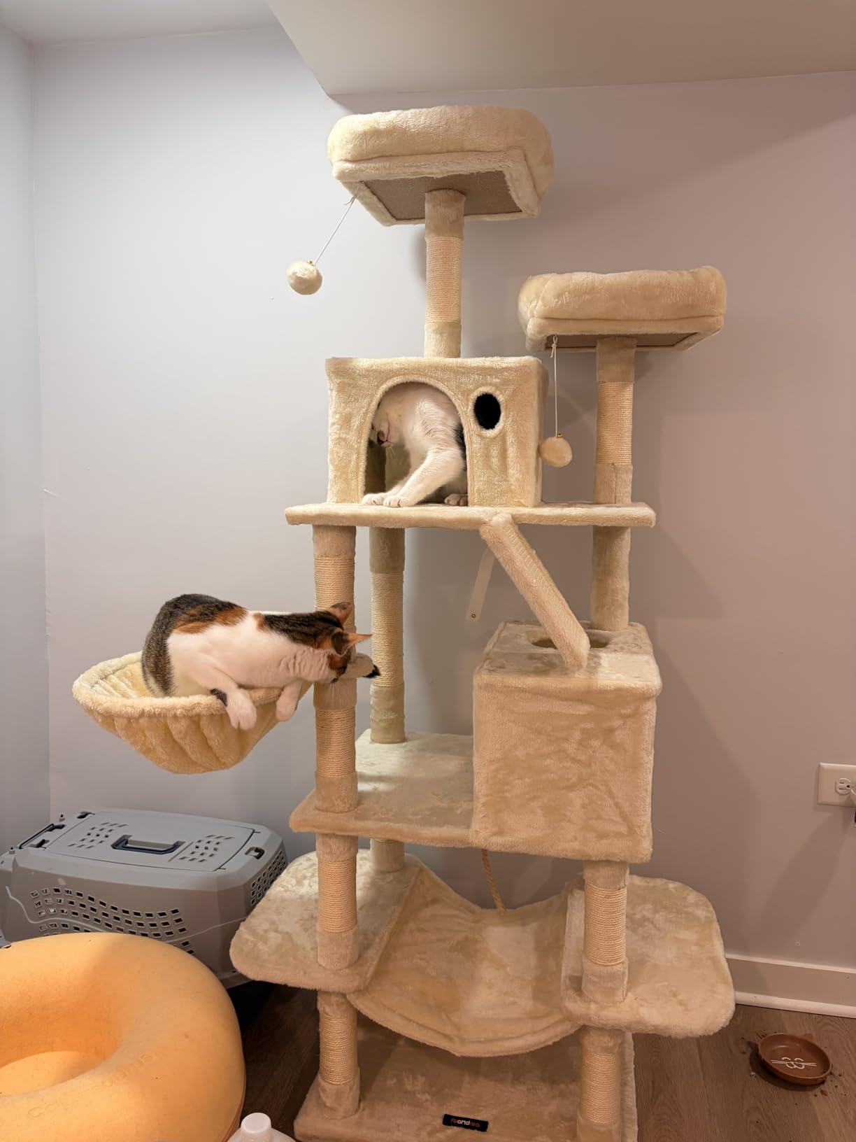 Feandrea Cat Tree, 81.1-Inch Large Cat Tower, Multi-Level Plush Condo with 13 Scratching Posts, 2 Perches, 2 Caves, Basket, Hammock, Pompoms customer photo 2