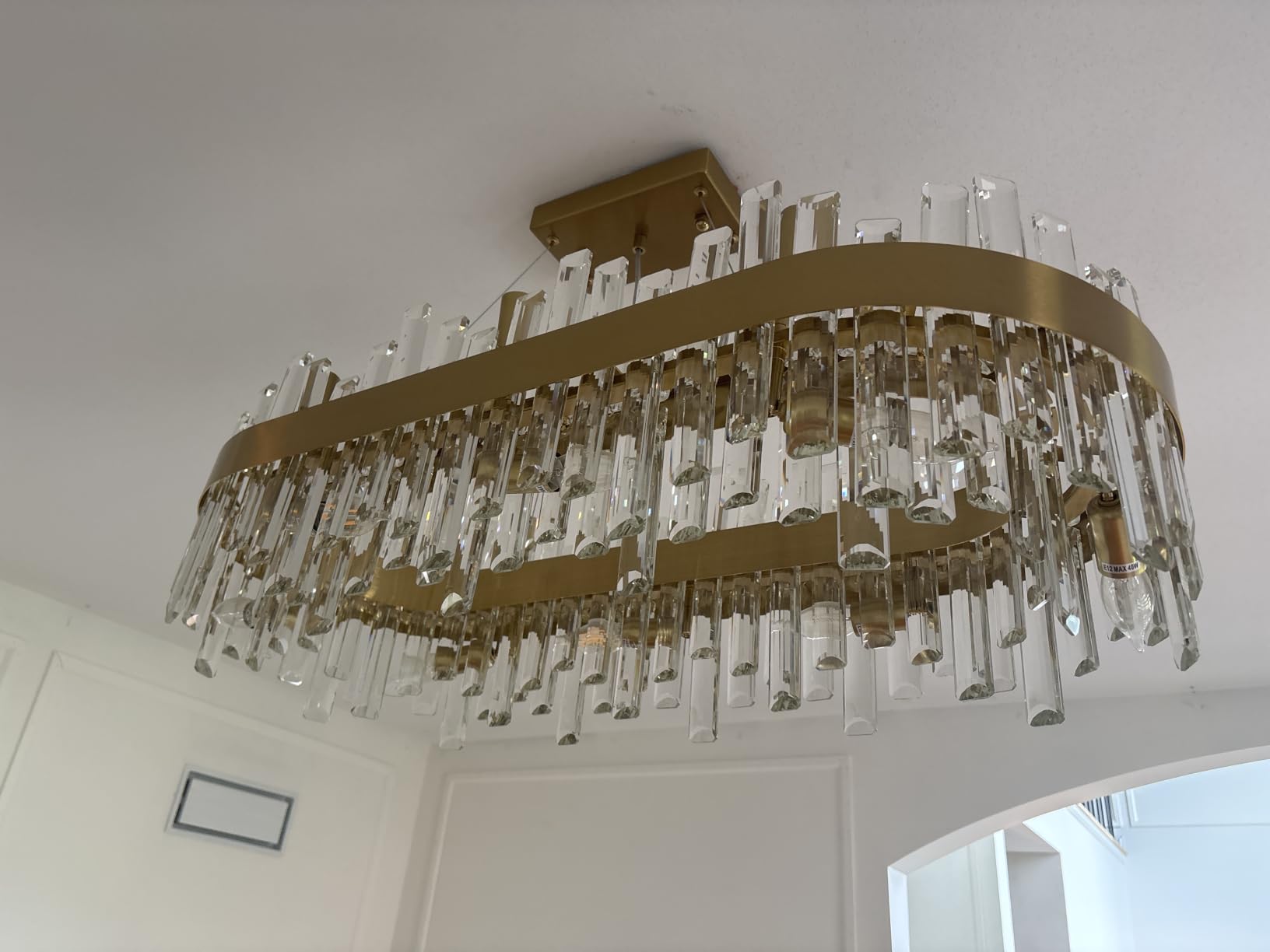 Siljoy Modern Crystal Chandeliers, 12 Lights Brass Gold Raindrop Crystal Chandelier, Adjustable Dimmable Crystal Pendant Light Fixture for Dining Room Living Room Kitchen Island D23.6'' customer photo 2
