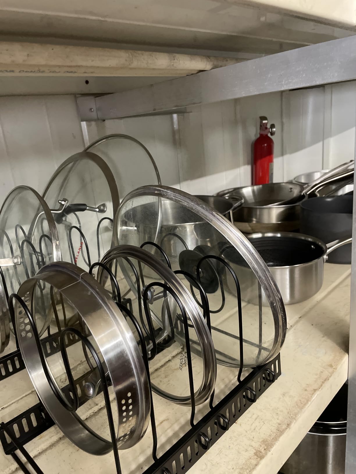 Housolution Pot and Pan Organizer Rack for Cabinet, Expandable Pot Lid Organizer Holder with 14 Adjustable Dividers, Fully Expanded Size 22.83
