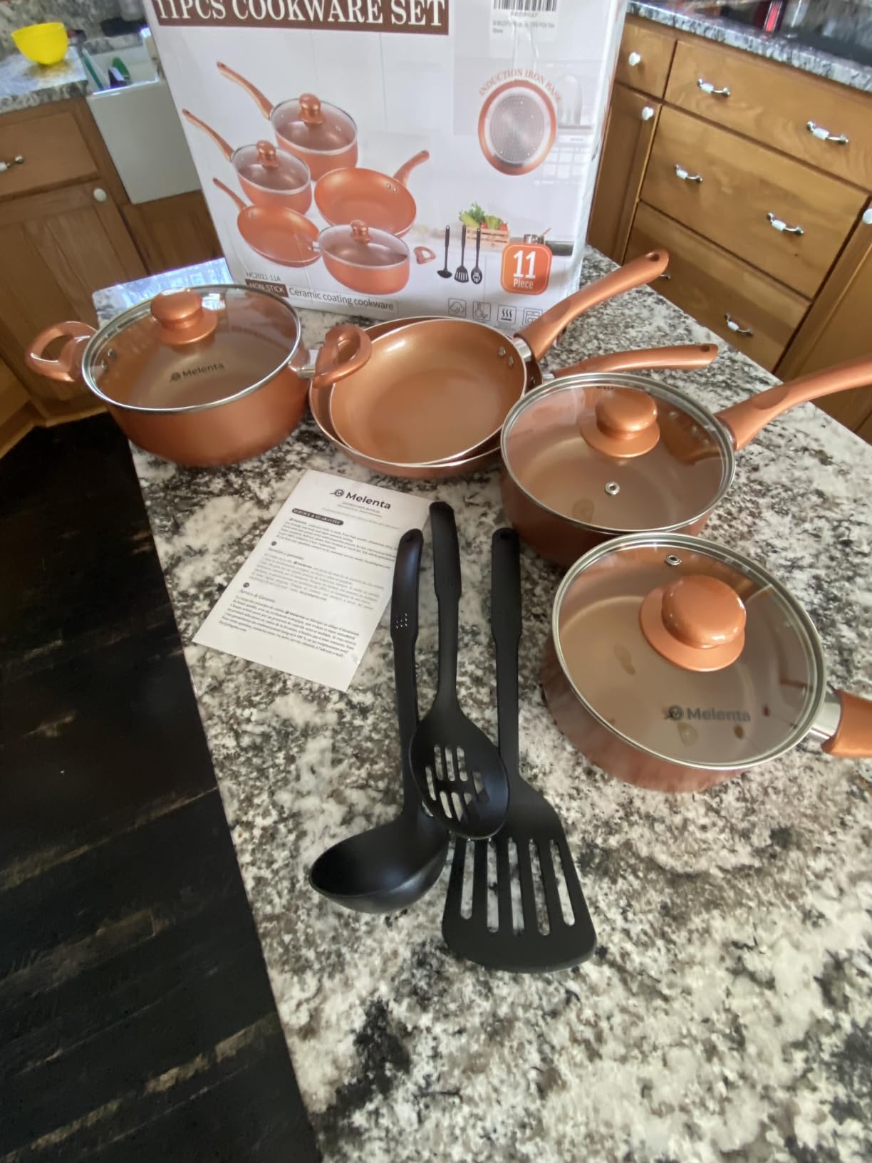 M MELENTA Pots and Pans Set Ultra Nonstick, Pre-Installed 11pcs Cookware Set Copper with Ceramic Coating, Stay cool handle & Nylon Kitchen Utensils, Gas/Induction Compatible, 100% PFOA Free customer photo 1