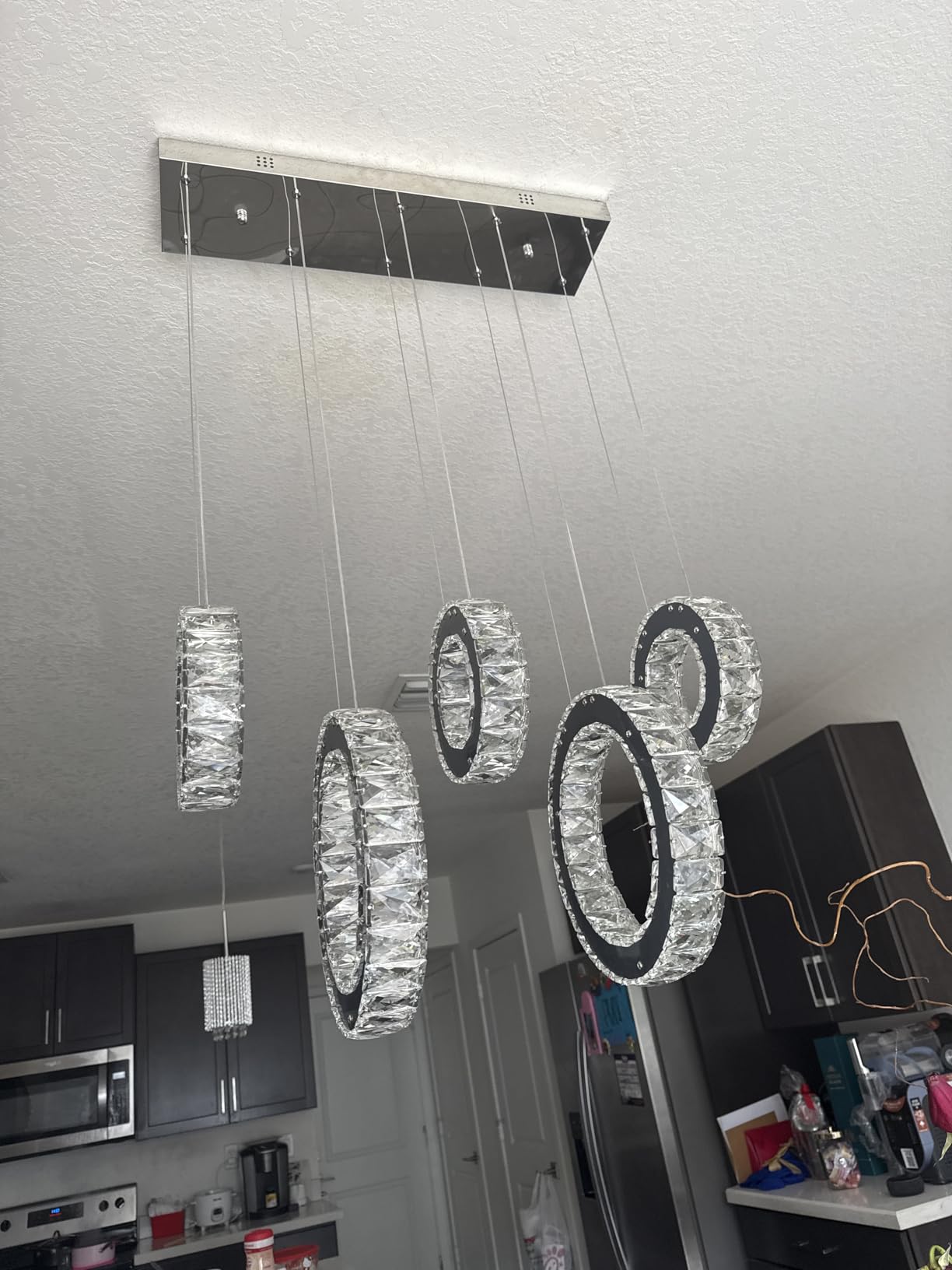 Buccleuch Modern Crystal Chandelier, Dimmable LED Pendant Light Fixture 3-Ring Adjustable Stainless Steel Ceiling Light, Silver Crystal Chandeliers for Dining Room, Bedroom, Living Room - ETL Listed customer photo 2